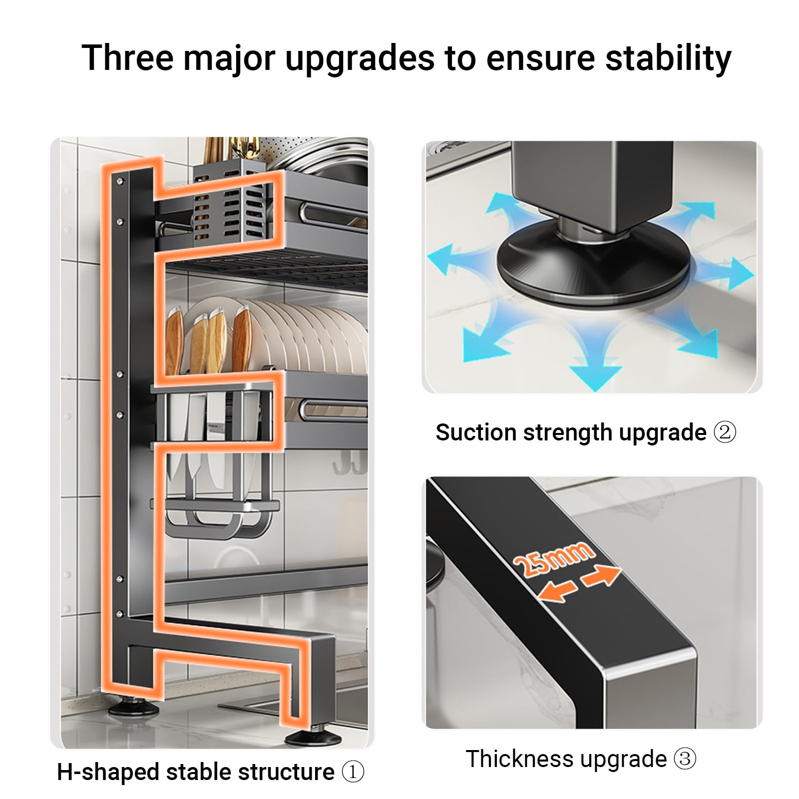 Multifunktionaler Geschirrtrockner für die Küchenspüle, rostfreier Geschirrtrockner mit großem Fassungsvermögen und Besteckhalter, für die Küchenarbeitsplatte über der Spüle(Single-Layer,65cm/25.5in)