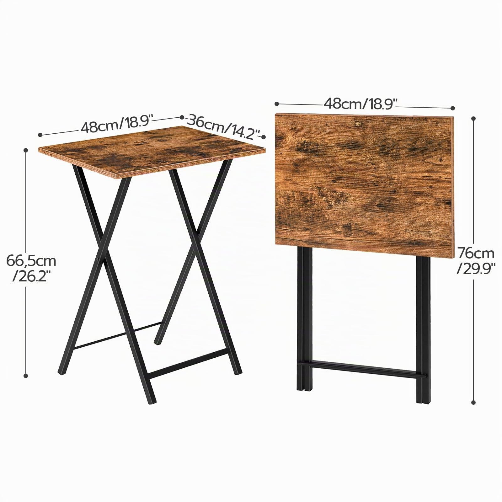 HOOBRO Tavolino, Tavolini per Spuntini, Set di 2 Pieghevoli Tavolo, Accanto al Divano, Stile Industriale, per Spazio Stretto, Struttura Stabile, Montaggio Facile, Marrone Vintage e Nero EBF25BZ01
