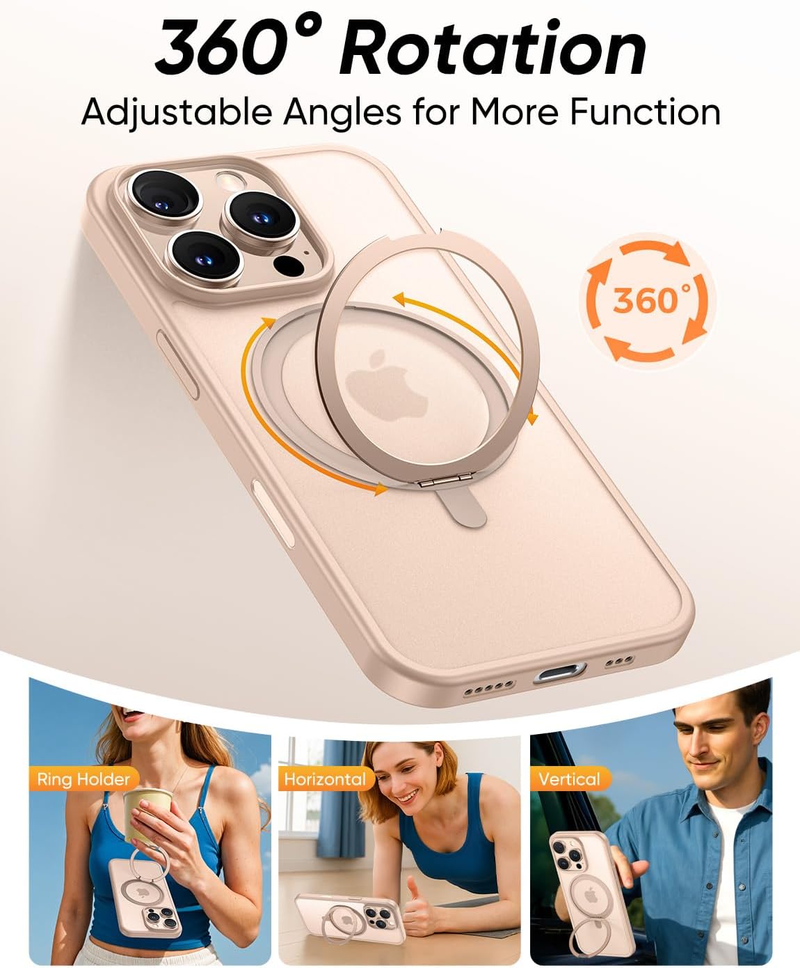 MAGIC JOHN 360° Rotatable Magnetic Invisible Stand for iPhone 16 Pro Case [Camera Control Button] [Compatible with MagSafe] 16FT Shockproof for iPhone 16 Pro Case with Kickstand, Rose Gold - Image 2