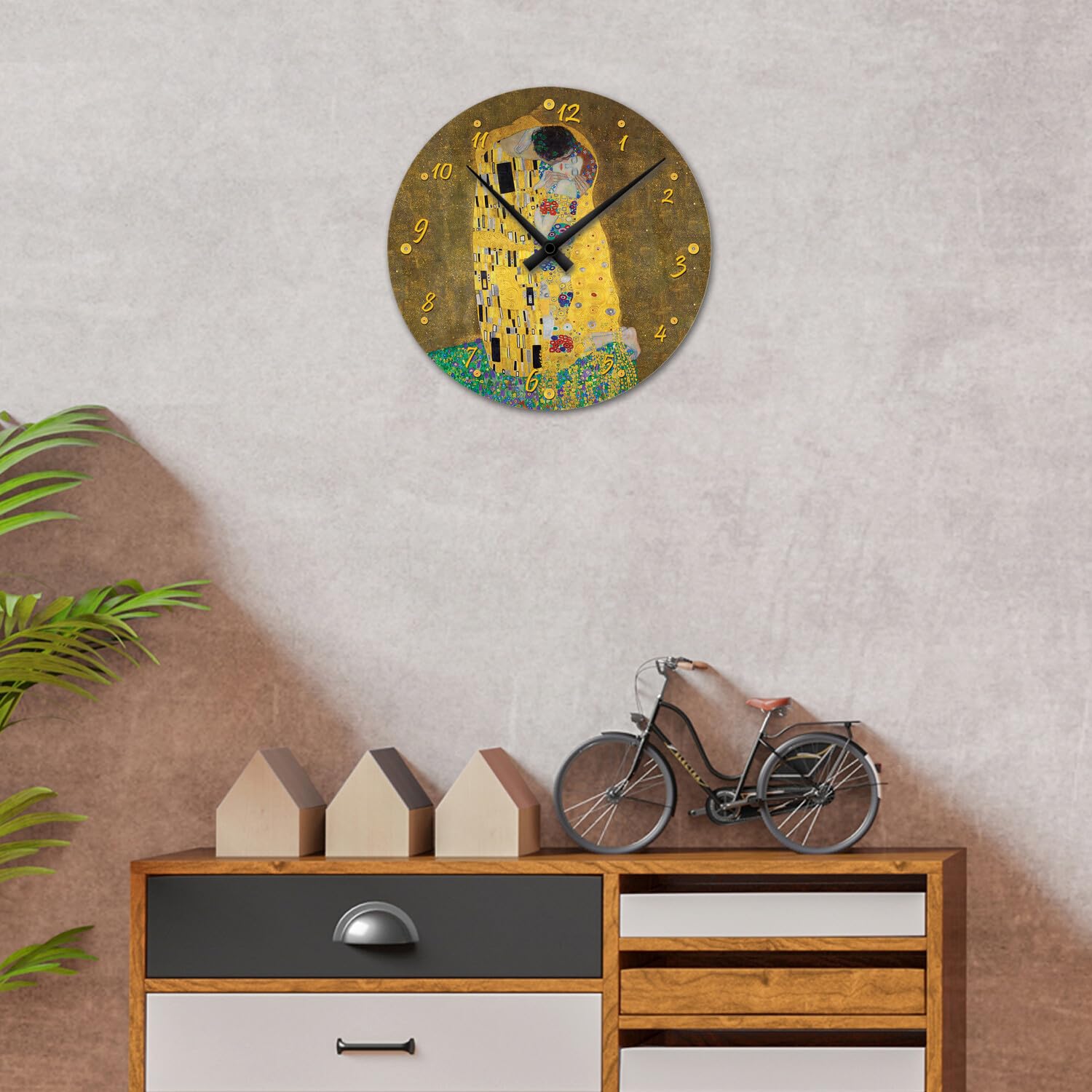 Giallobus - Reloj de línea Basic - Gustav Klimt - El Beso - Madera de MDF - Basic 30x30 - Mecanismo silencioso - Listo para Colgar - Modernos
