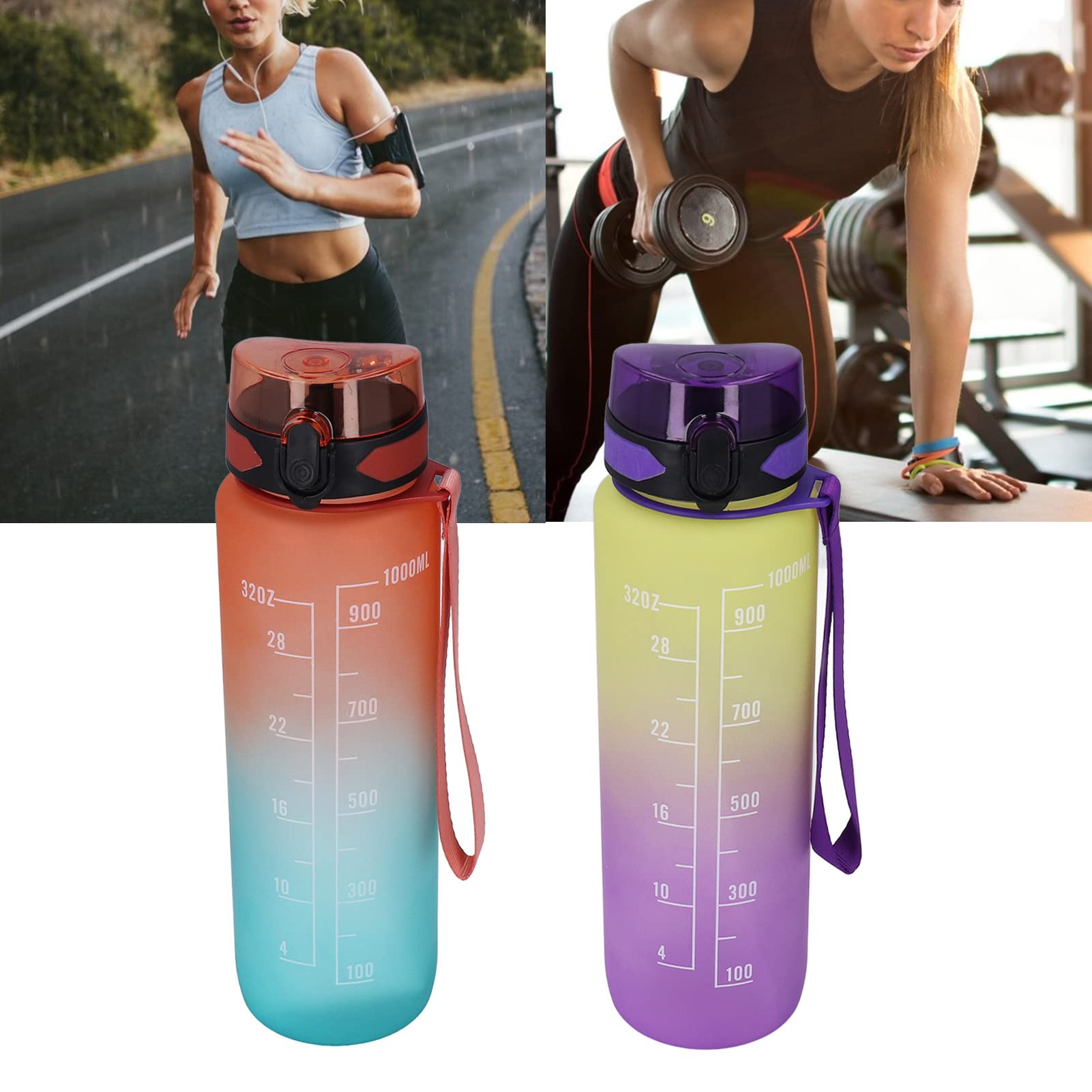 Water Bottle, 1000ML Motivational Fitness Sports Water Bottle with Time Marker - Image 2