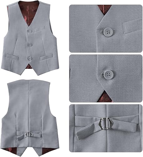 Miniatura 5 de Conjunto de trajes formales de 4 piezas con calce ajustado para niños, traje de esmoquin para niños, con chaleco, camisa, pantalones y corbata,