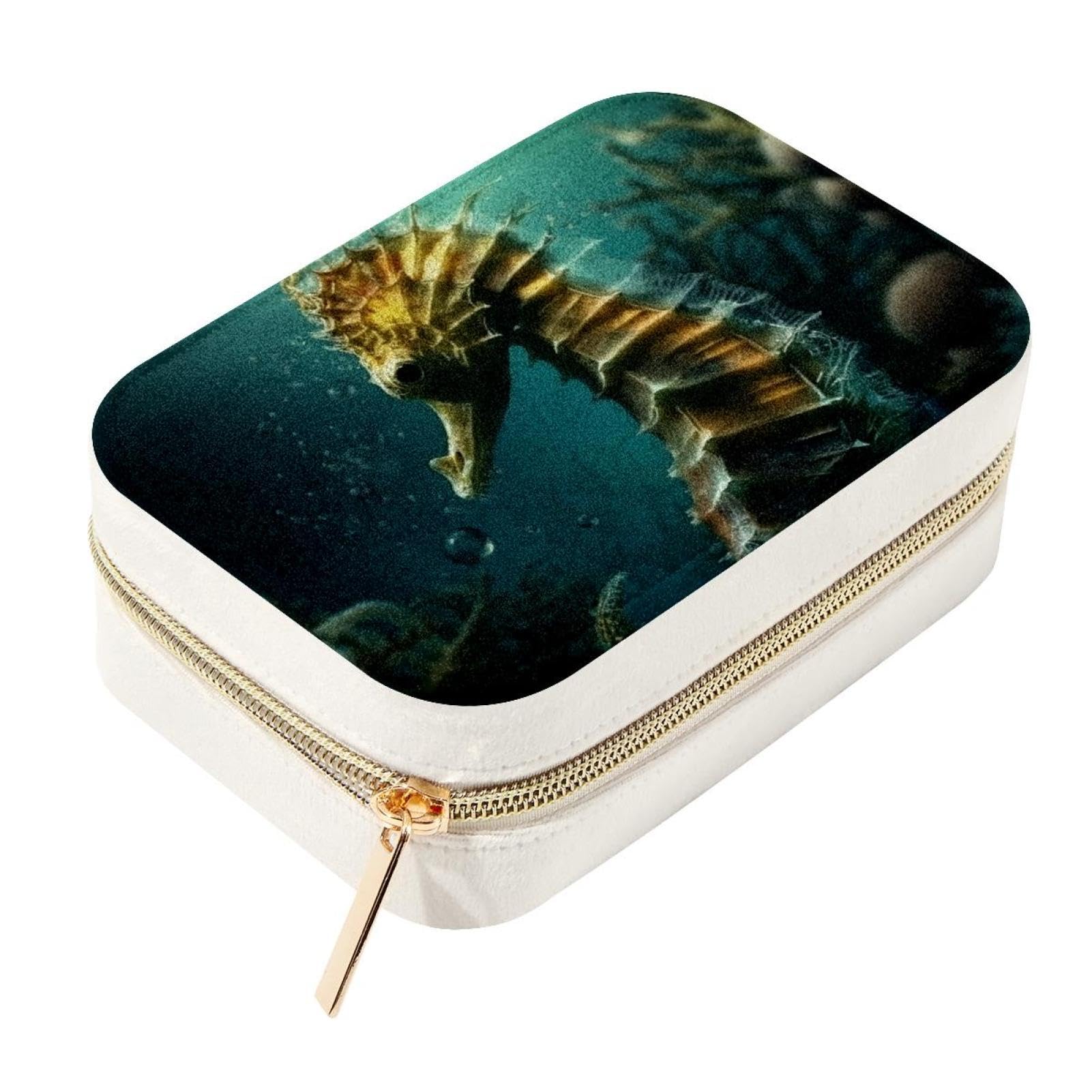 Sac à main à bijoux Seahorse en velours avec zip et boîte décorative