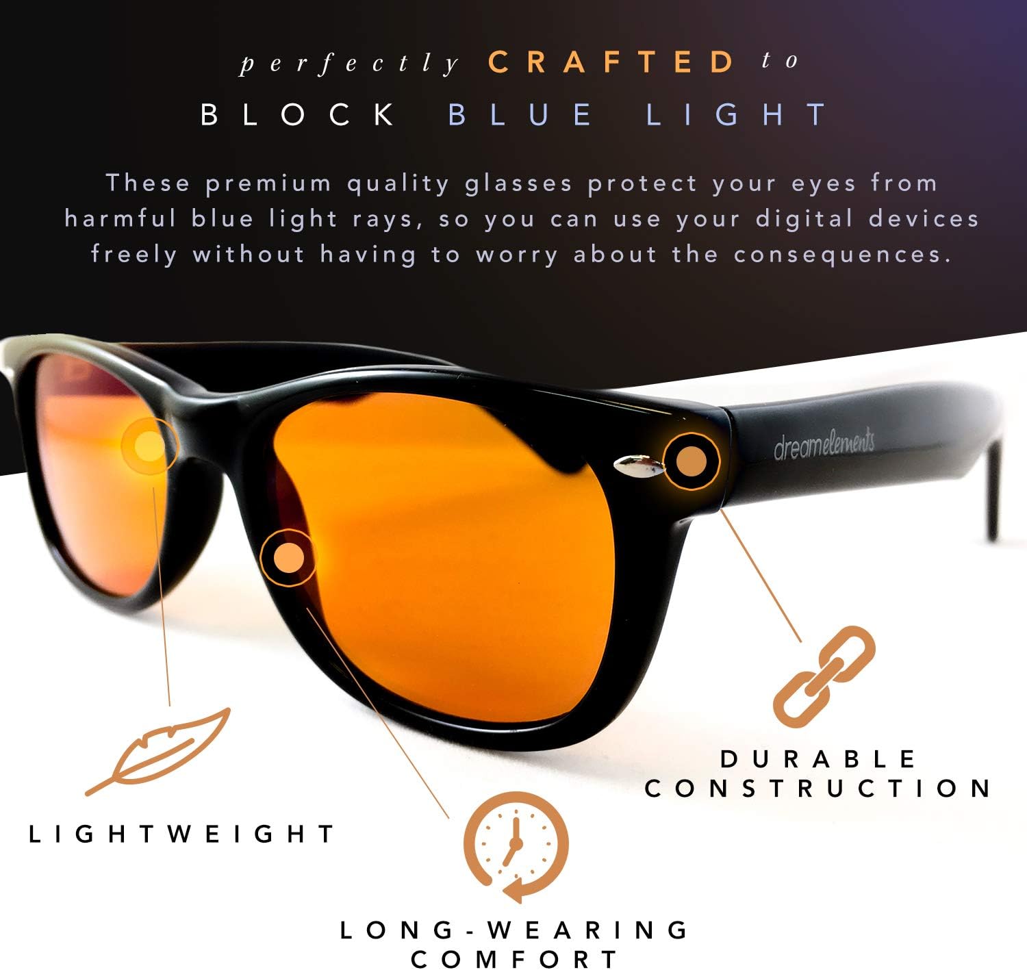 Anti Blue-Light Glasses - UV400 Blue Blocking Glasses to Improve Sleep - Reduce Eye Strain