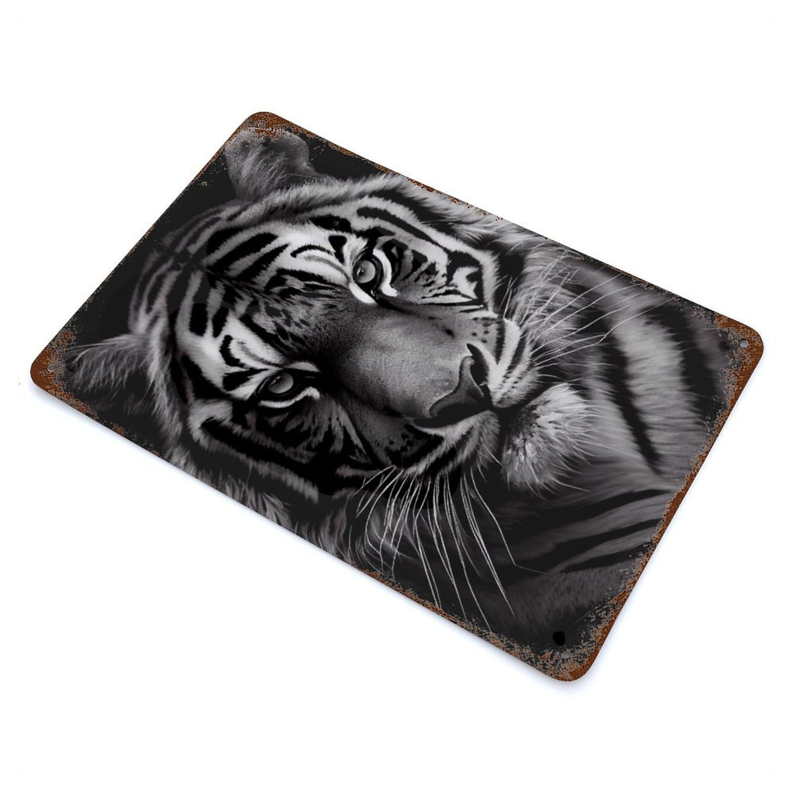 Tiger Drawing Distressed Metal Wall Sign 11.8"x7.9", Rustic Home Decor for Farmhouse, Kitchen And Entryway Decor