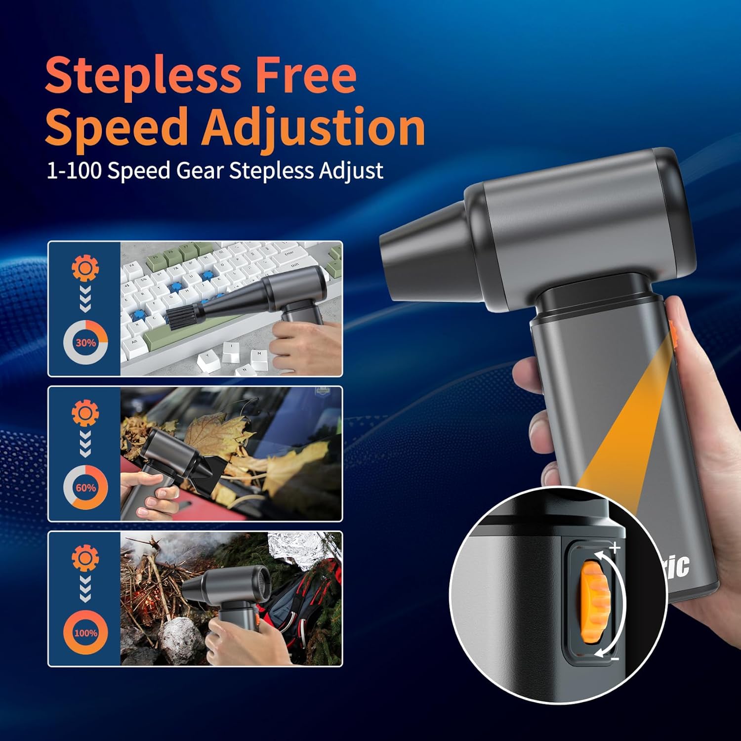 Compressed Air Duster, Stepless Speed Electric Air Duster, Metal Shell Air Blower with Brushless Motor, 120000 RPM Keyboard Cleaner Replaces Canned Air for Outdoors, Car, Home Cleaning - Image 2