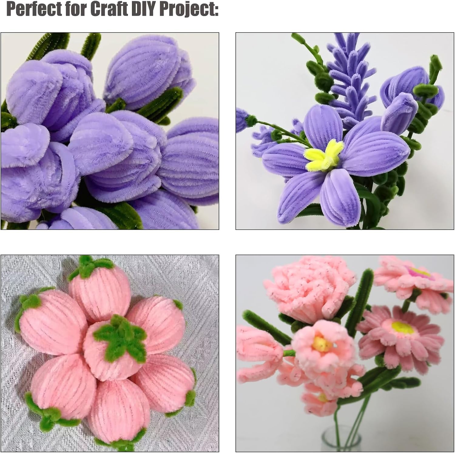 12 Inch Pipe Cleaners for Crafts – Pack of 100 Chenille Stems (2 Mixed Colors) – Flexible Fuzzy Craft Sticks for DIY Art, School Projects, Flower Making & Decorations (Rose Pink & Light Purple) 1