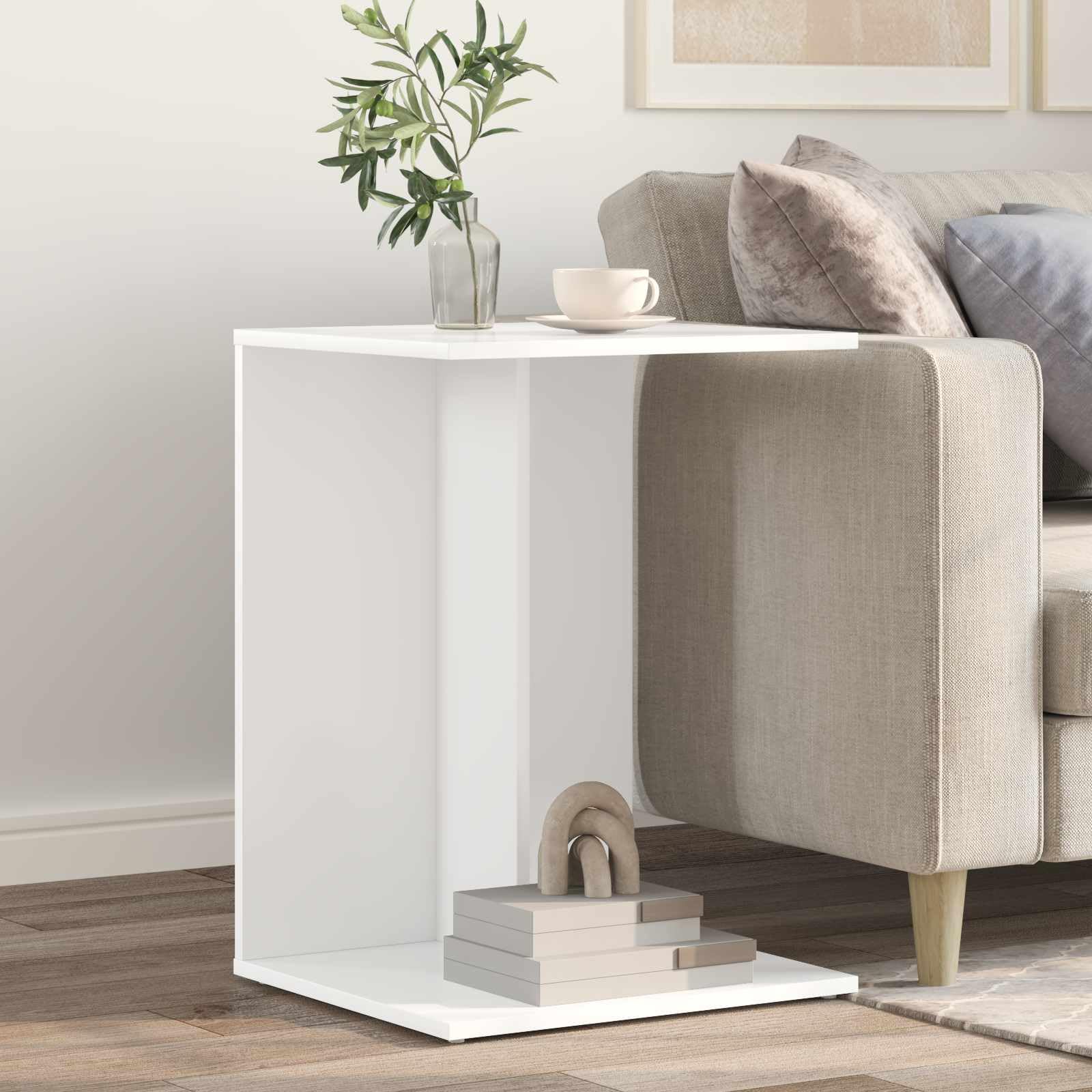 Table d appoint Blanc 45 x 40 x 62 5 cm Bois ingenierie moderne petite table salon design contemporain solide rangement lampe livre boisson petit espace utilisable canape seul montage requis