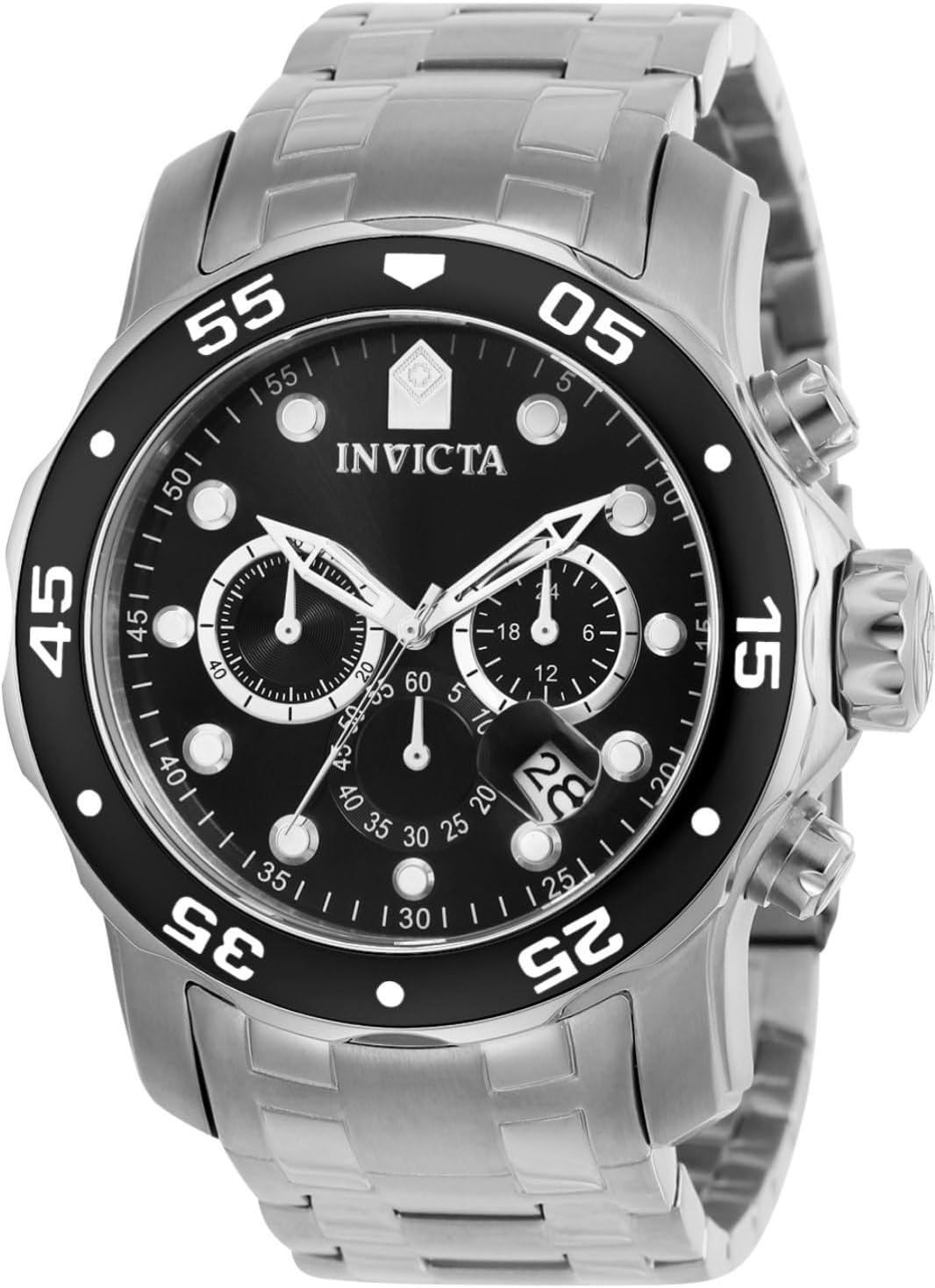 Invicta 0069 Pro Diver Men's Quartz Watch, 1.9 inches (48 mm) Case, Silver, Stainless Steel Strap, Black Dial, Men's
