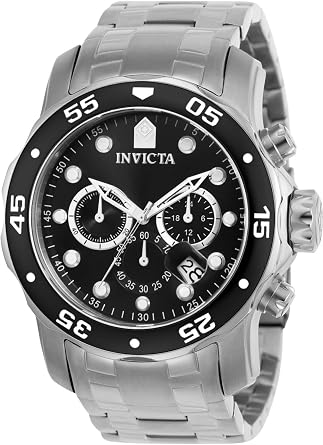 Invicta 0069 Pro Diver Mens Quartz Watch, 1.9 inches 48 mm Case, Silver, Stainless Steel Strap, Black Dial, Mens