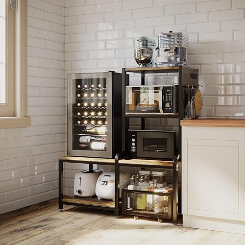 Mini Fridge Stand with Storage,Mini Fridge Cabinet,Bakers Rack with Power