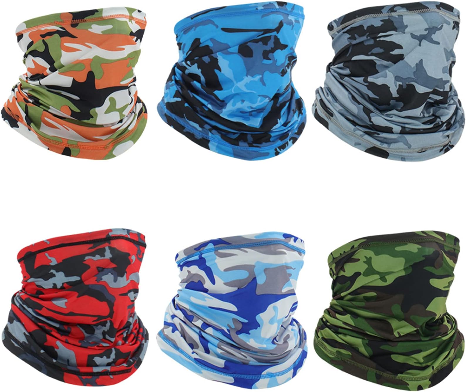 816MALL Outdoor Face Mask Neck Gaiter Headband Tube Bandana Ice Silk Viscose Fiber Elastic Scarf Sunscreen Balaclava Wicking Face Mask Dust Sun UV Protection Fishing Hiking Set of 6