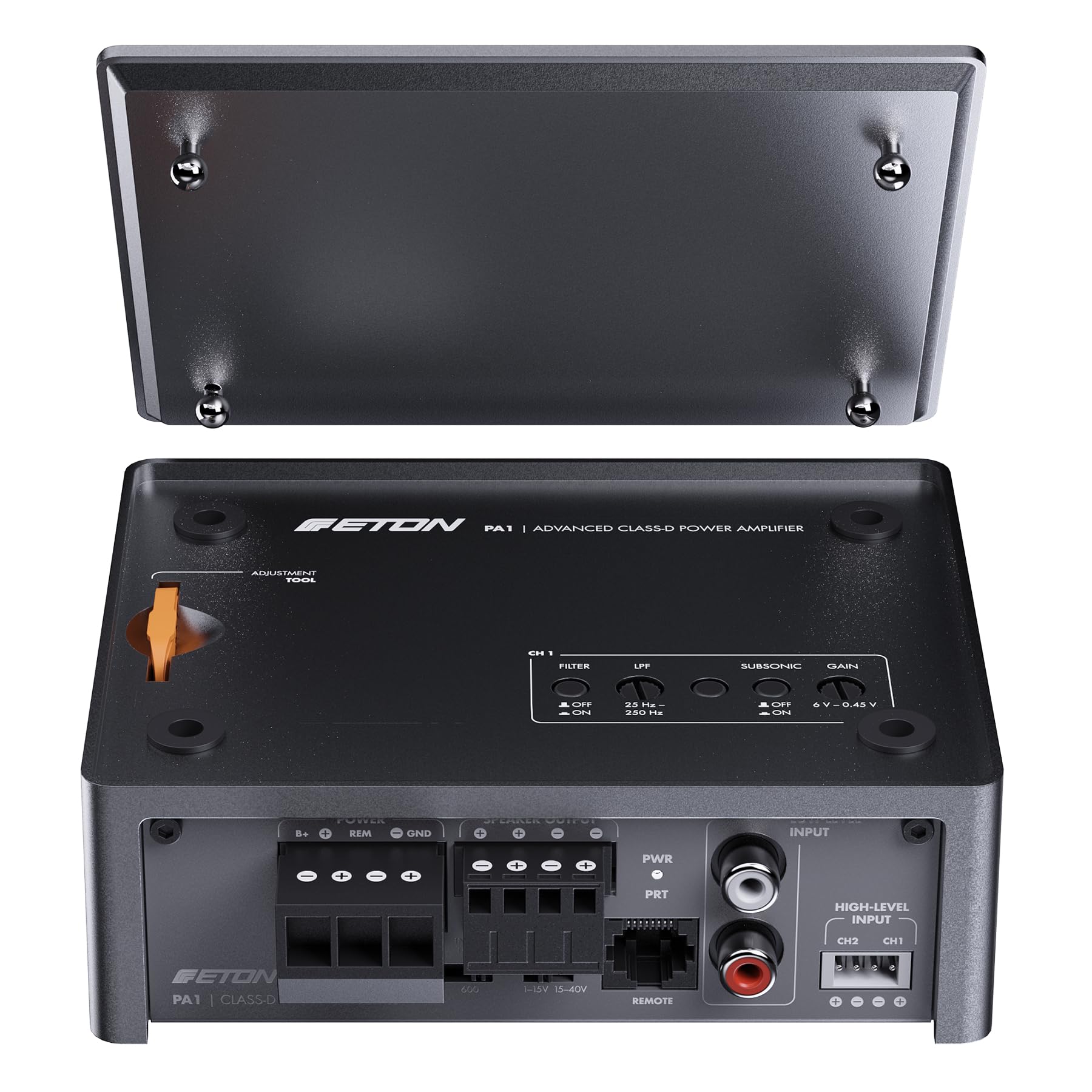 ETON PA 1 - Amplificatore ultra compatto a 1 canale, potente amplificatore digitale micro subwoofer per auto e camper, monoblocco classe D da 1 x 200 Watt