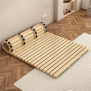 Foldable Wood Slatted Floor Bed Frame, Pine Pallet Mattress Support, Tatami Guest Bed, Space-Saving Design, Easy Assembly(39.4" W x 74.8" L)
