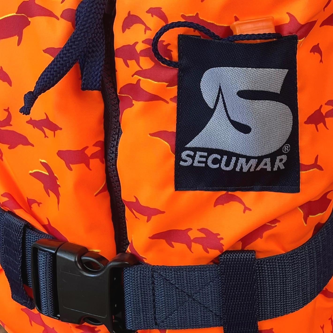 Secumar Kinderrettungsweste Bravo Print 5-30kg, Orange mit Delphin, 100 Newton Auftrieb, 30 Newton | 5-10kg, 10-15kg, 15-20kg, 20-30kg