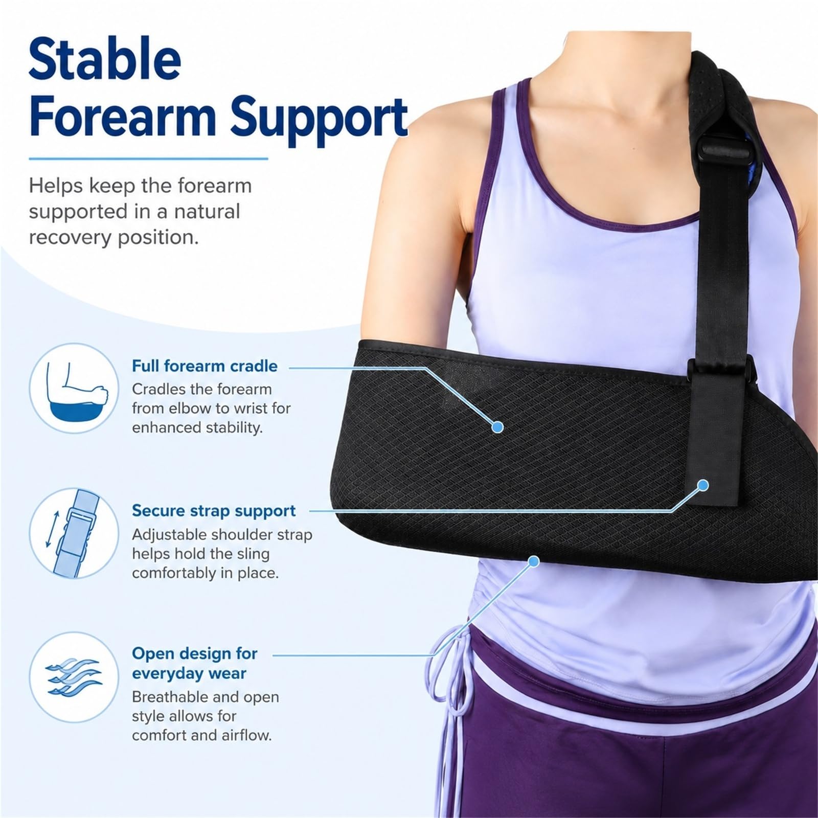 Cabestrillo para Brazo Inmovilizador de Hombro para Hombre y Mujer, Soporte Ajustable Acolchado para Manguito Rotador, Fracturas y Luxaciones, Correa Transpirable(L)