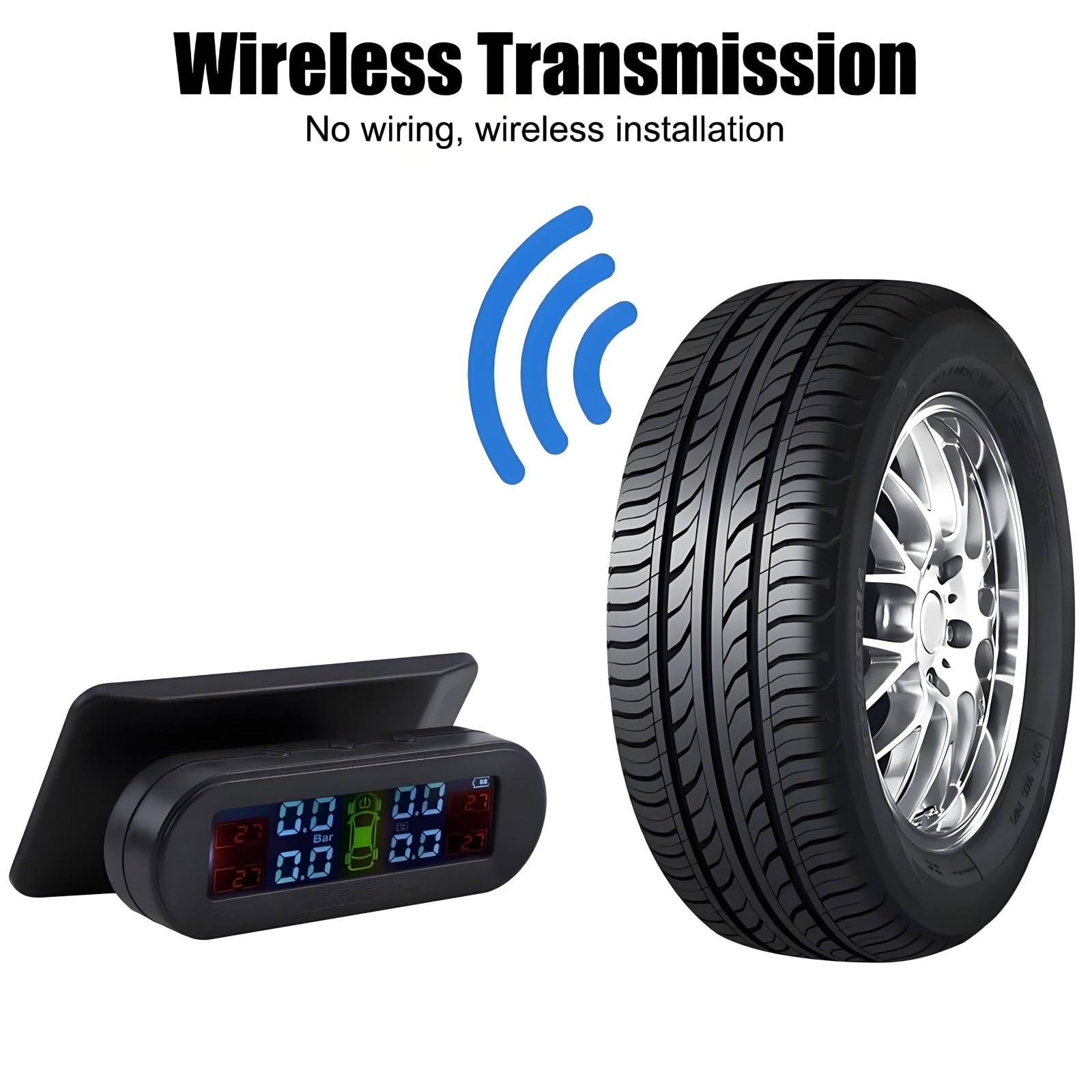 Solar TPMS 4 Externe Sensoren - Solar Lade LCD Monitor Realtime Druck Und Temperaturwarnung IP67 Sensoren PSI/Bar Für Pkw SUV OEM TPMS-4S