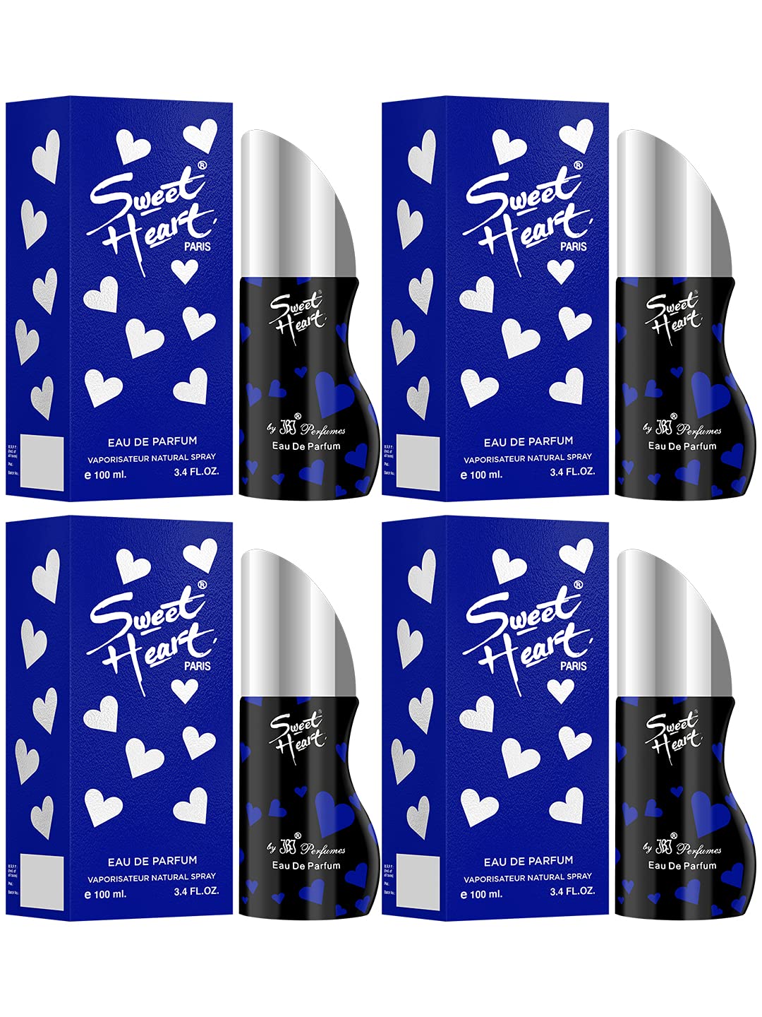 SweetheartBlue Long Lasting Imported Eau De Perfume, 100ml (Pack of 4)