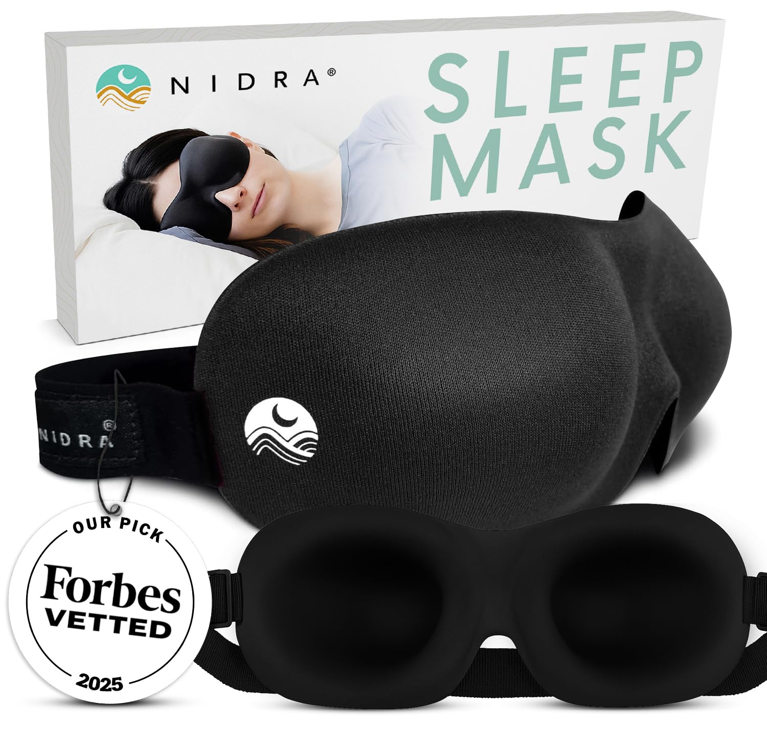 Nidra Premium Quality Sleep Mask - Lightweight & Comfortable - Adjustable Head Strap - Complete Blackout - Silk Material - Black