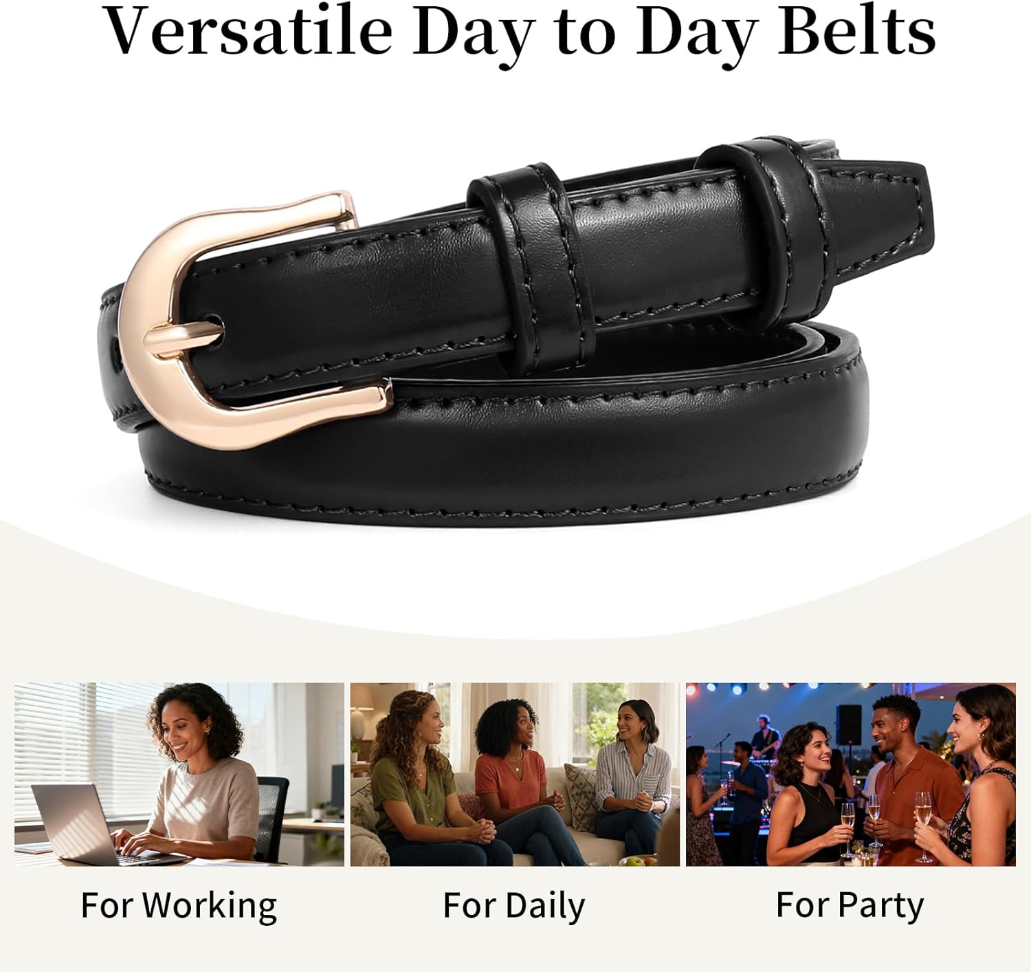 Women Skinny Leather Belt for Jeans Pants Dresses Fashion Thin Ladies Belts with Gold Prong Buckle - Image 5
