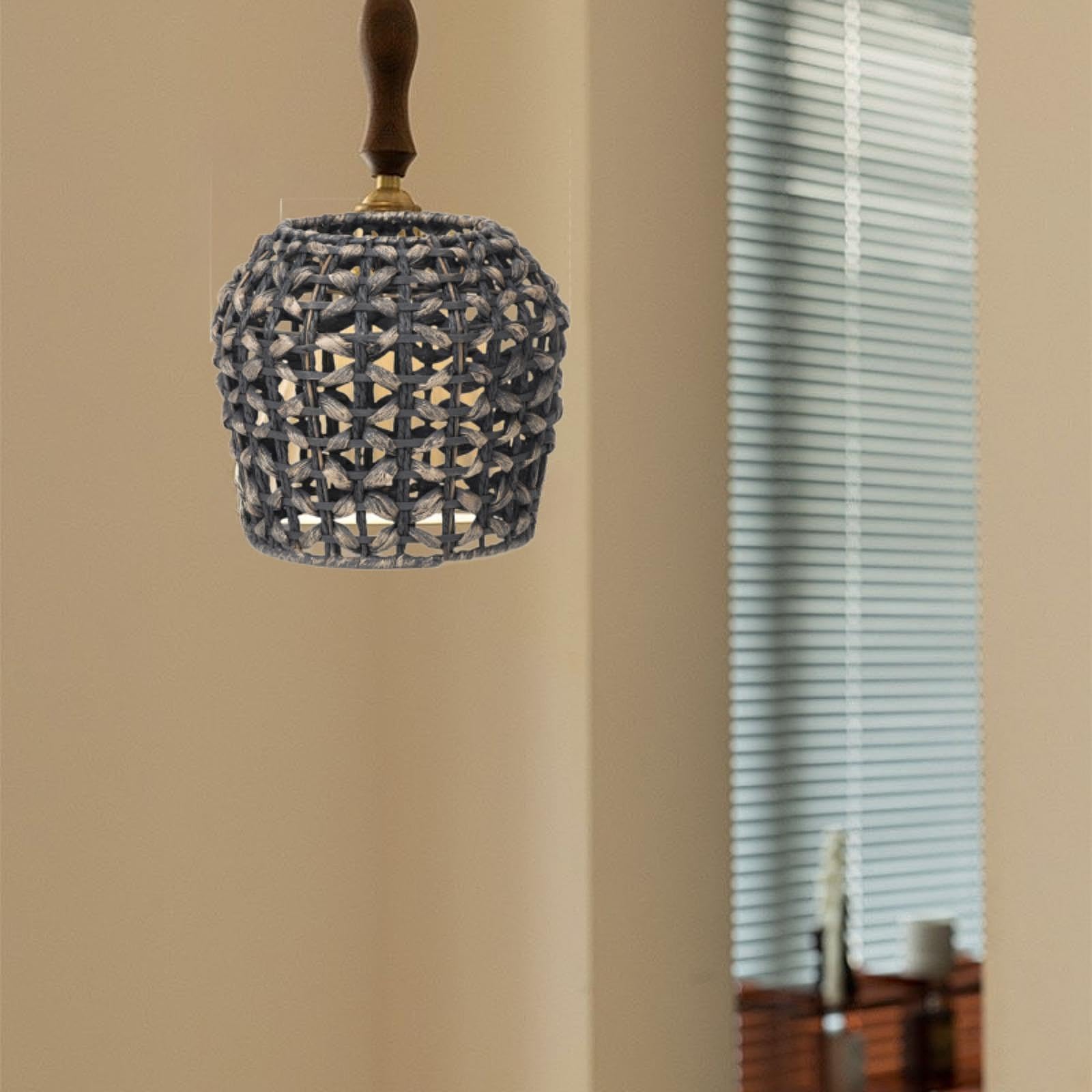 Boho rattanowy abażur klasyczny, pleciony abażur, dekoracyjna lampa sufitowa, lampa do jadalni, lampa wisząca, dekoracja do ogrodu, na imprezę, wesele, styl i