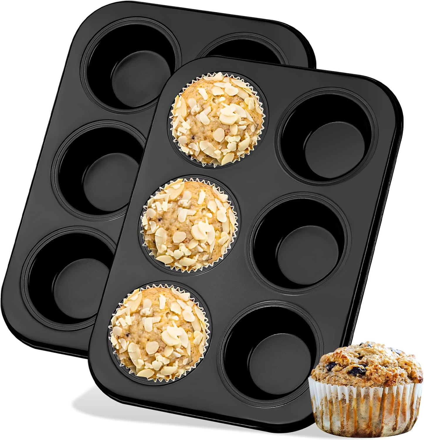 2 Pack Muffin Trays 6 Cups Non Stick Muffin Tin Carbon Steel Sturdy Bakeware Pan Yorkshire Pudding Cupcake Moulds Deep Cups Giant Muffin Tray for Fairy Cake Buns Brownies & Mini Bread