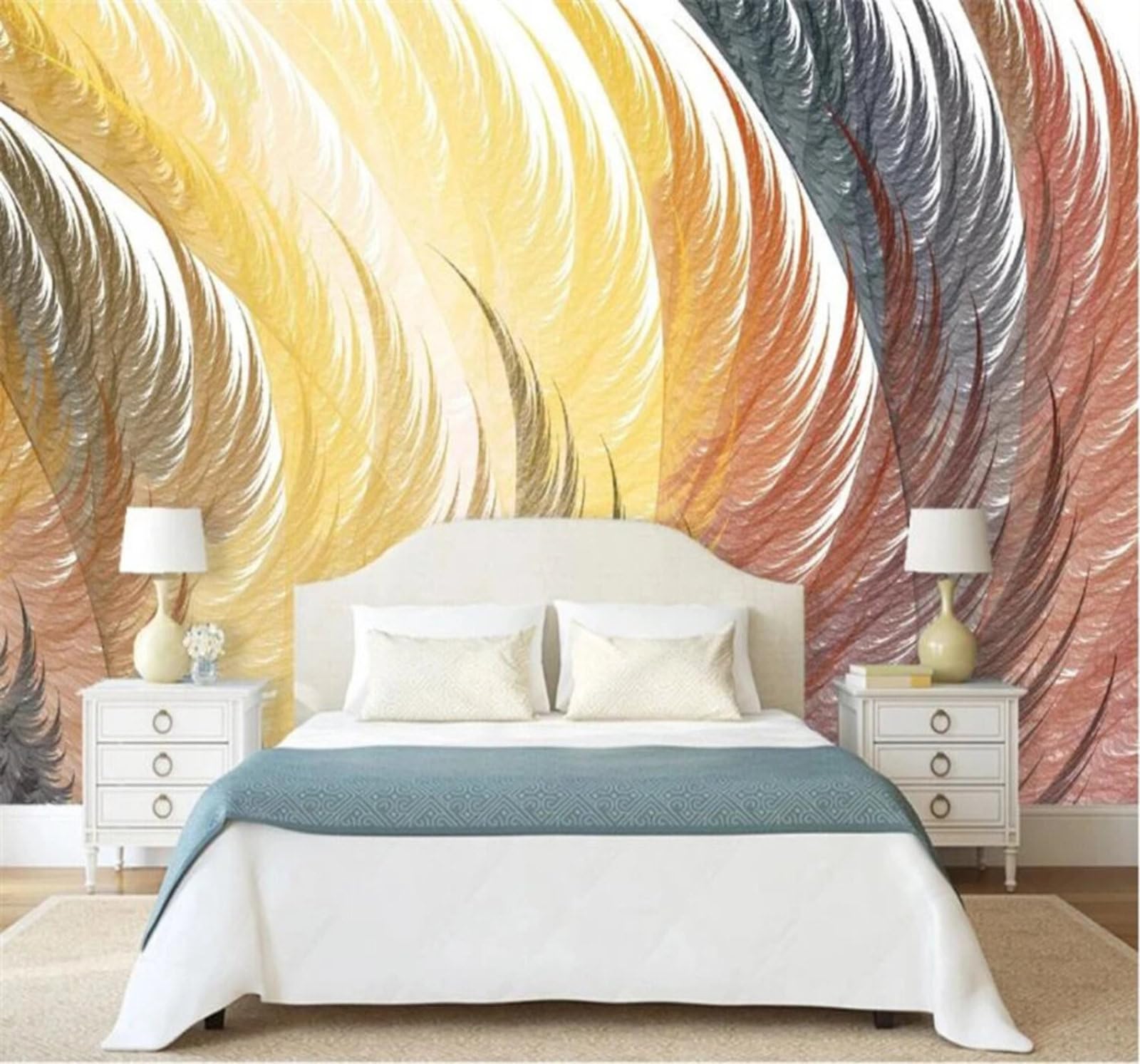 XLMING Abstract Hand Drawn Colourful Feathers Decorative 3D Wallpaper Luxury Home Dining Decor Paste Sofa Living Room The Wall for Bedroom Mural-250cm×170cm