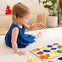 Vista 6 de Rompecabezas de madera para niños pequeños de 1 a 3 años, rompecabezas de tablero clasificador de formas Montessori para 1, 2, 3, juguetes