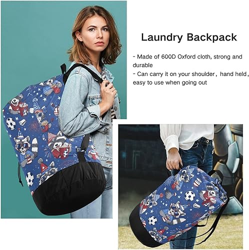 Vista 12 de Mochila de lavandería con correas ajustables para el hombro, bolsa de lavandería sucia para viajes, campamento, universidad, resistente, Rosa floral