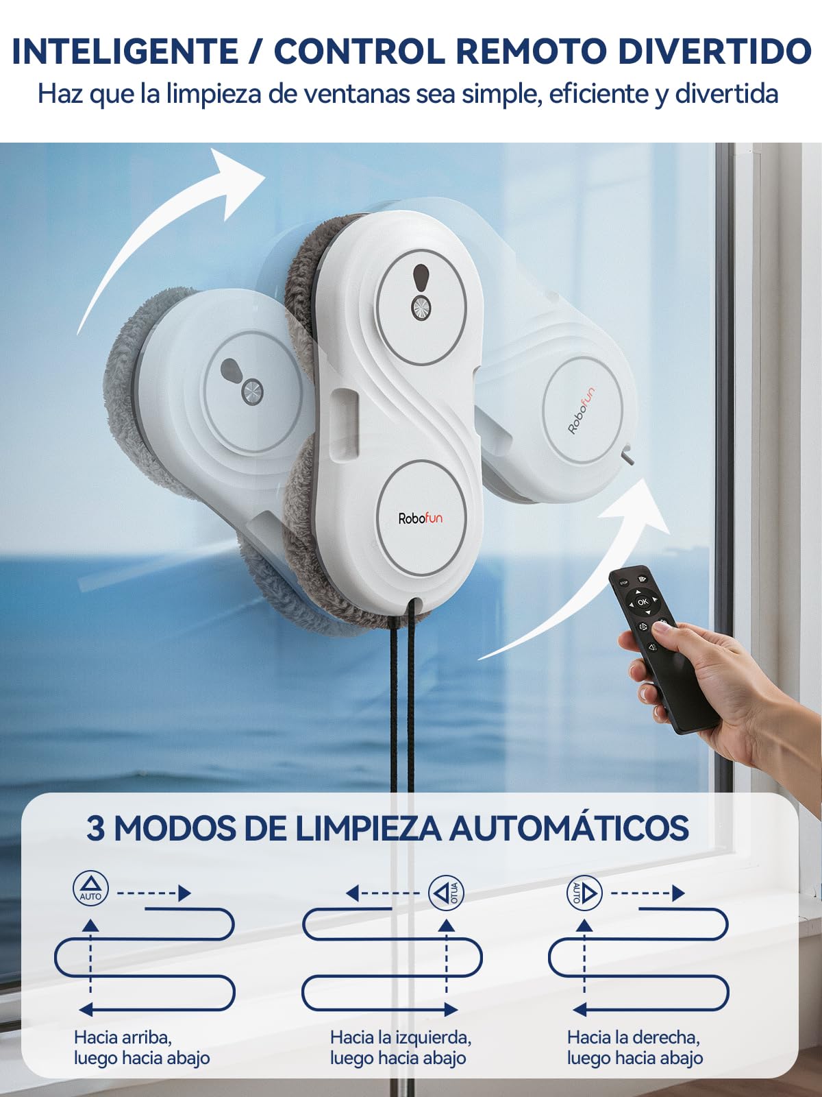Robot Limpiacristales, Limpia Cristales Eléctrico Ventanas 7000Pa, Doble Sistema de Pulverización, Diseño Ultrafino 63mm, Protección Anticaídas, para Limpieza Automática De Ventanas, WD12D, Blanco