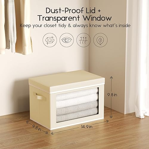 Miniatura 2 de Contenedores de almacenamiento plegables con tapas, contenedores de almacenamiento apilables con ventana, paquete de 6 contenedores organizadores de