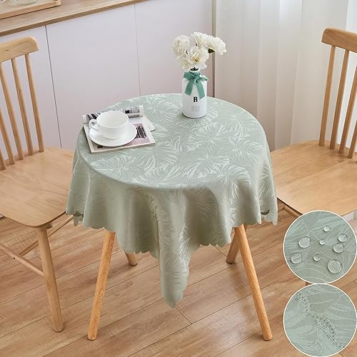Miniatura 150 de Mantel Redondo Dorado Mantel de Mesa con Patrón de Hojas Borde Festoneado Sedoso Suave Impermeable Lavable 50 Pulgadas Cubierta de Mesa de Tela