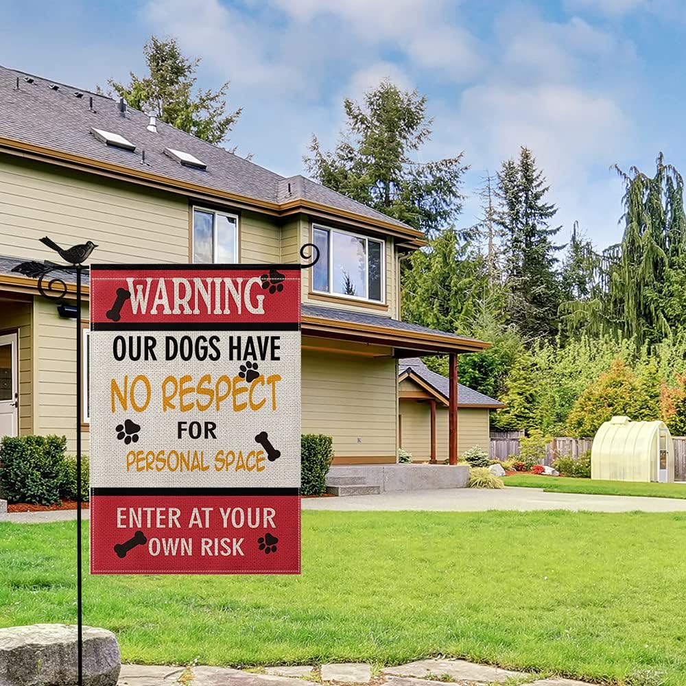 AVOIN colorlife Personal Space Enter At Your Own Risk Garden Flag Double Sided, Dogs Warning Flag Yard Outdoor Decoration 12 x 18 Inch - Image 2