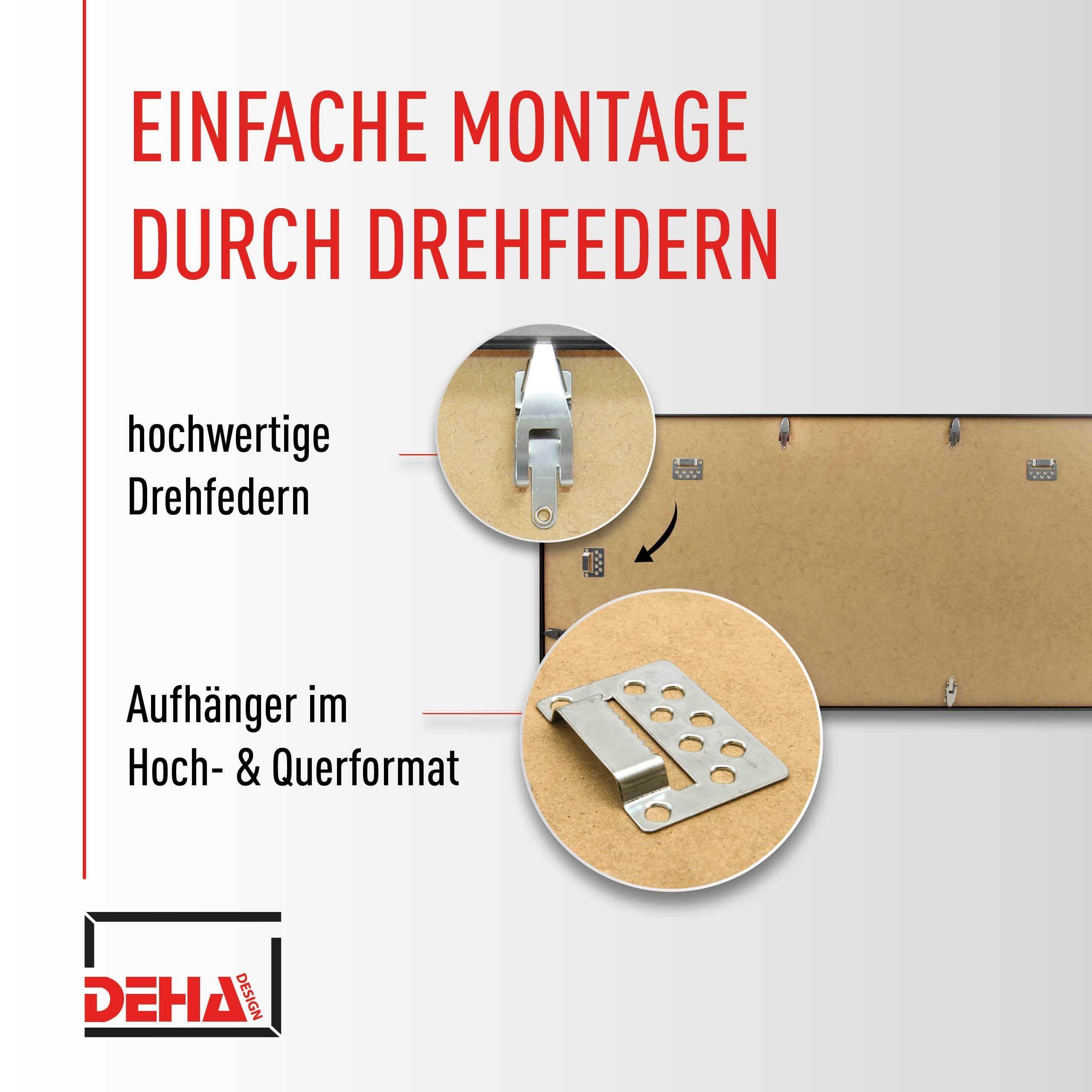 DEHA Design Collagerahmen mit Passepartout, 109,2 x 49,5 cm, Aluminium, Schwarz matt, Collage mit 18 Bildern zum Aufhängen im Hoch- & Querformat, bruchsicheres Kunstglas, Tribeca