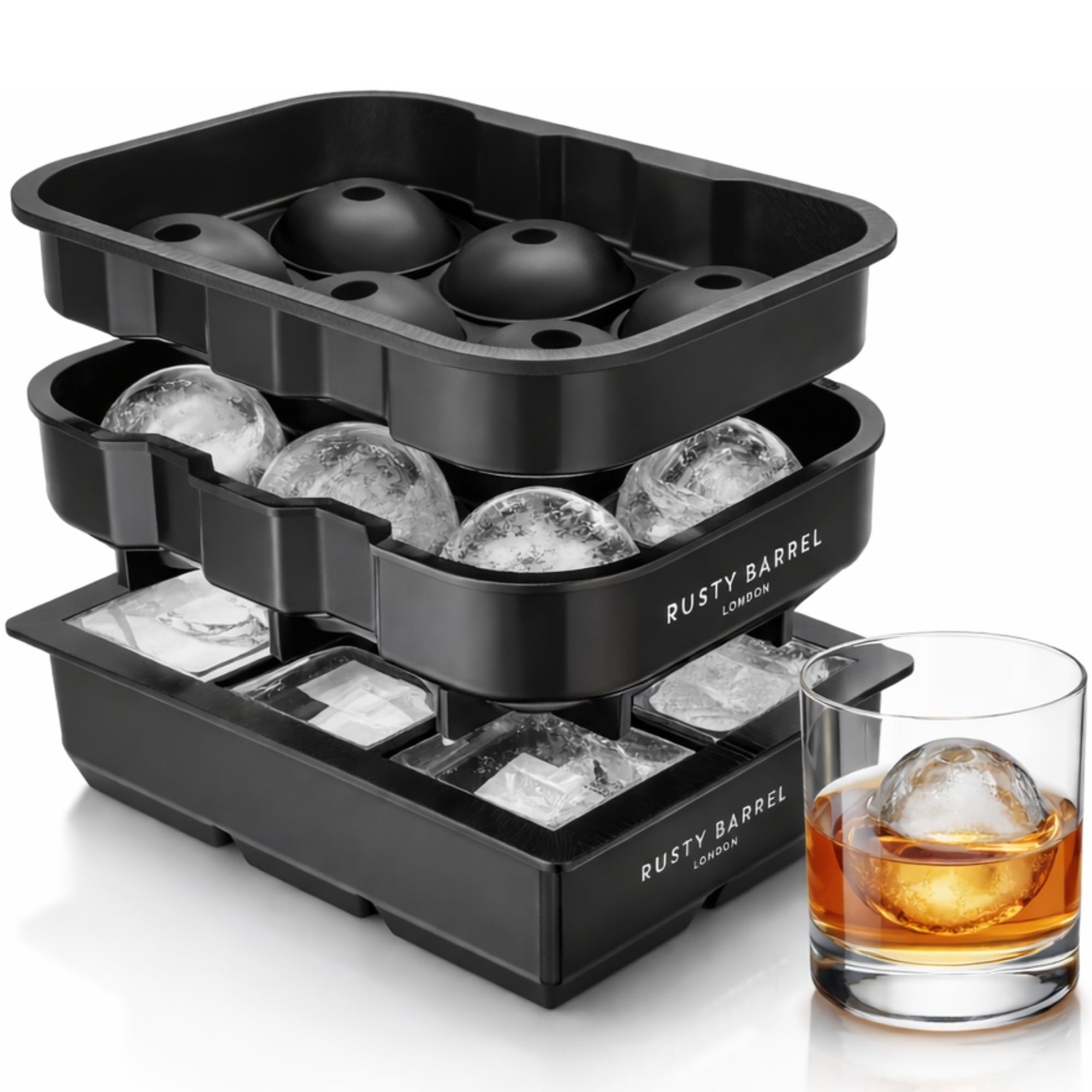 Large Silicone Ice Cube Trays with Lids, 2 Pack – Ice Cube Moulds & Ice Ball Maker | Easy Release BPA Free Ice Trays | Slow-Melting Ice for Whisky, Gin, Cocktails & Drinks — image 1