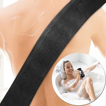 African Exfoliating Net Bath Sponge Body Scrubber and Back Smoother for Daily Use, 80×30cm (Black+Black)