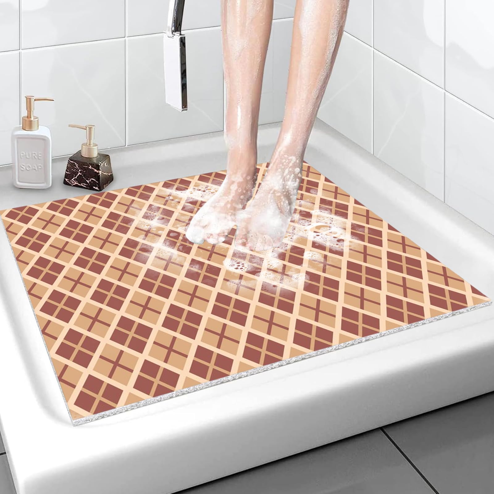Gprxiom Color 11 Pvc Loofah Grid Shower/Bathtub Mat Non-Slip, 45X75cm, Soft Tub Mat With Drain, For Tub And Bathroom, Quick Drying