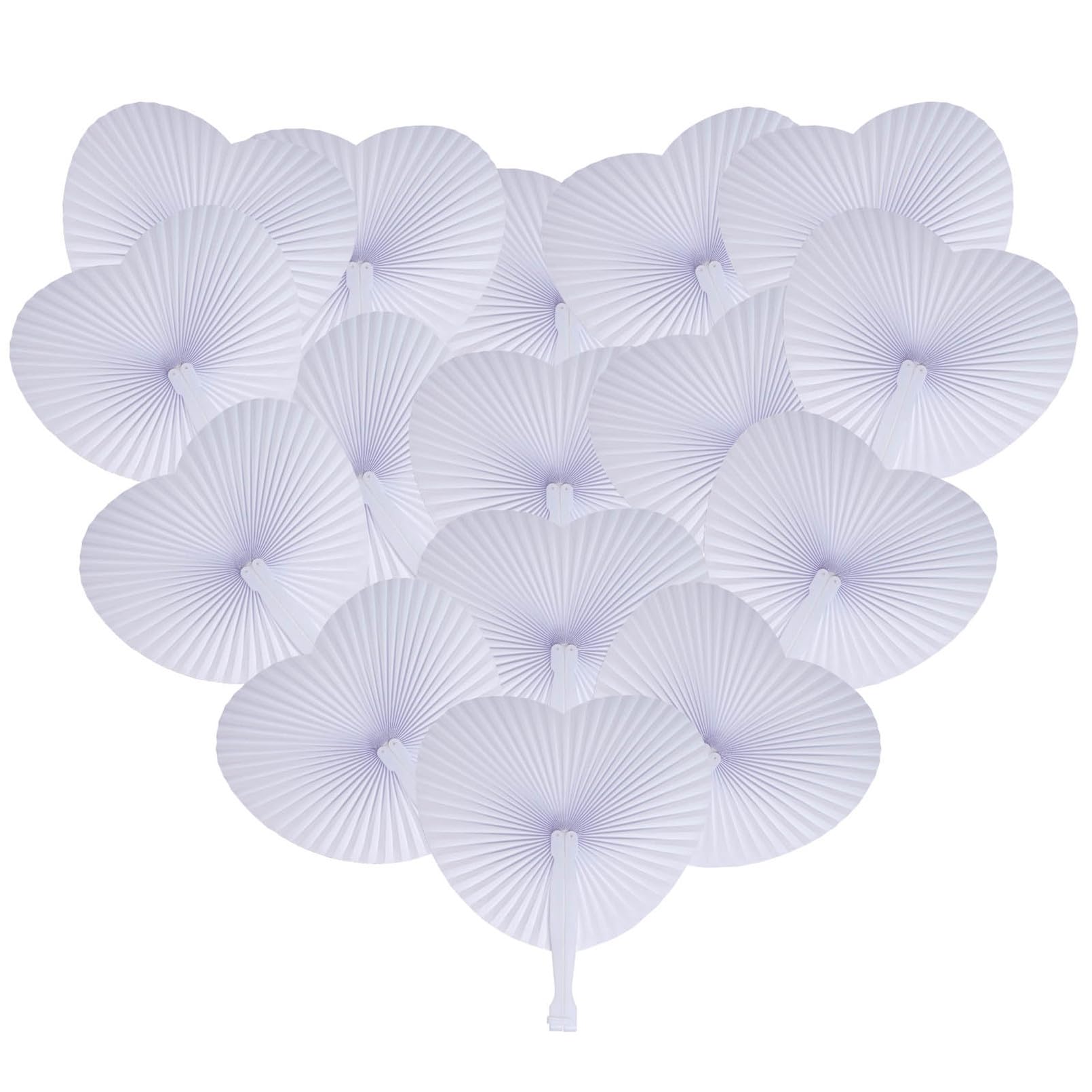 Yolyoo 60Pcs White Wedding Fans Paper Folding Handheld Fans Heart Shaped with Plastic Handle for Birthday Party Favors Summer Supplies
