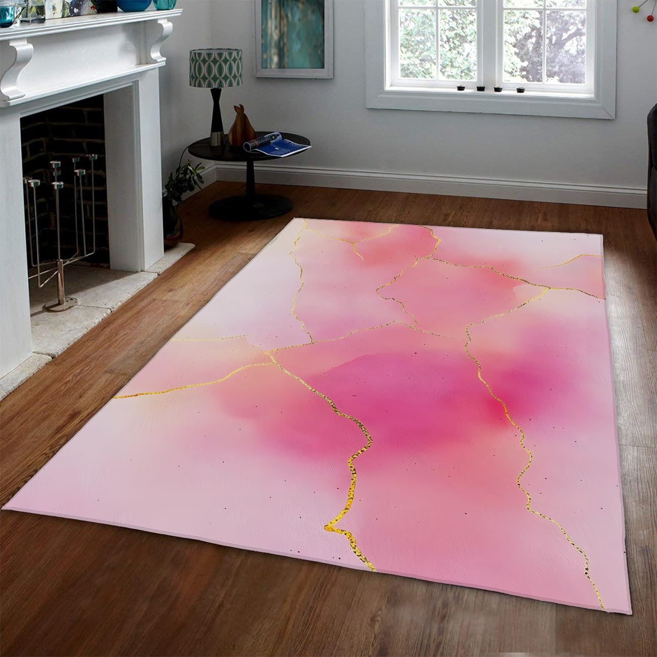 Tapis de marbre de luxe rose et or 180x270cm pour salon chic