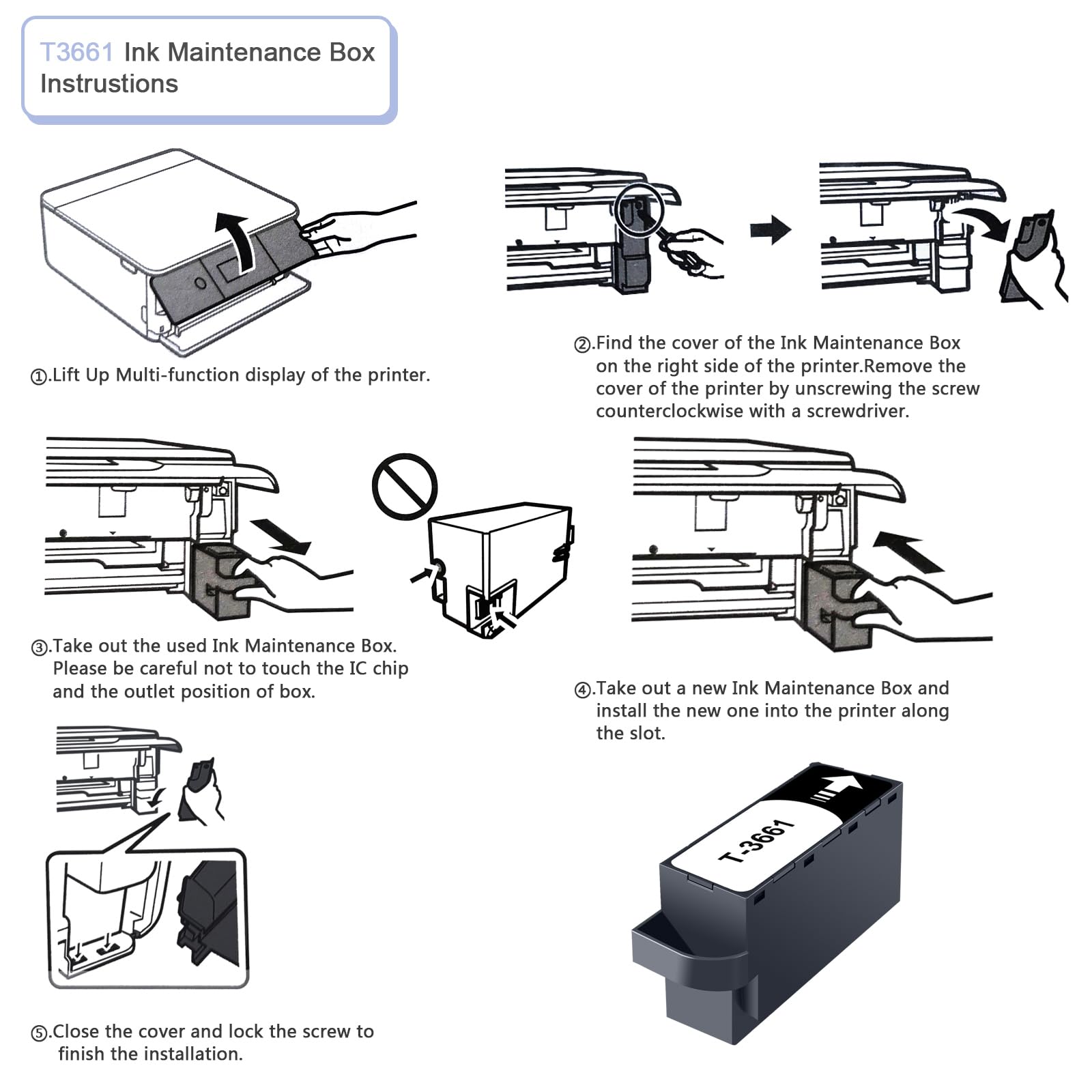 T3661 Scatola di manutenzione compatibile con Epson C13T366100 Maintenance Box adatto per XP-6000 XP-6001 XP-6005 XP-6100 XP-6105 XP-970 XP-8500 XP-8505 XP-8600 XP‑8605 XP-8700 XP-8700