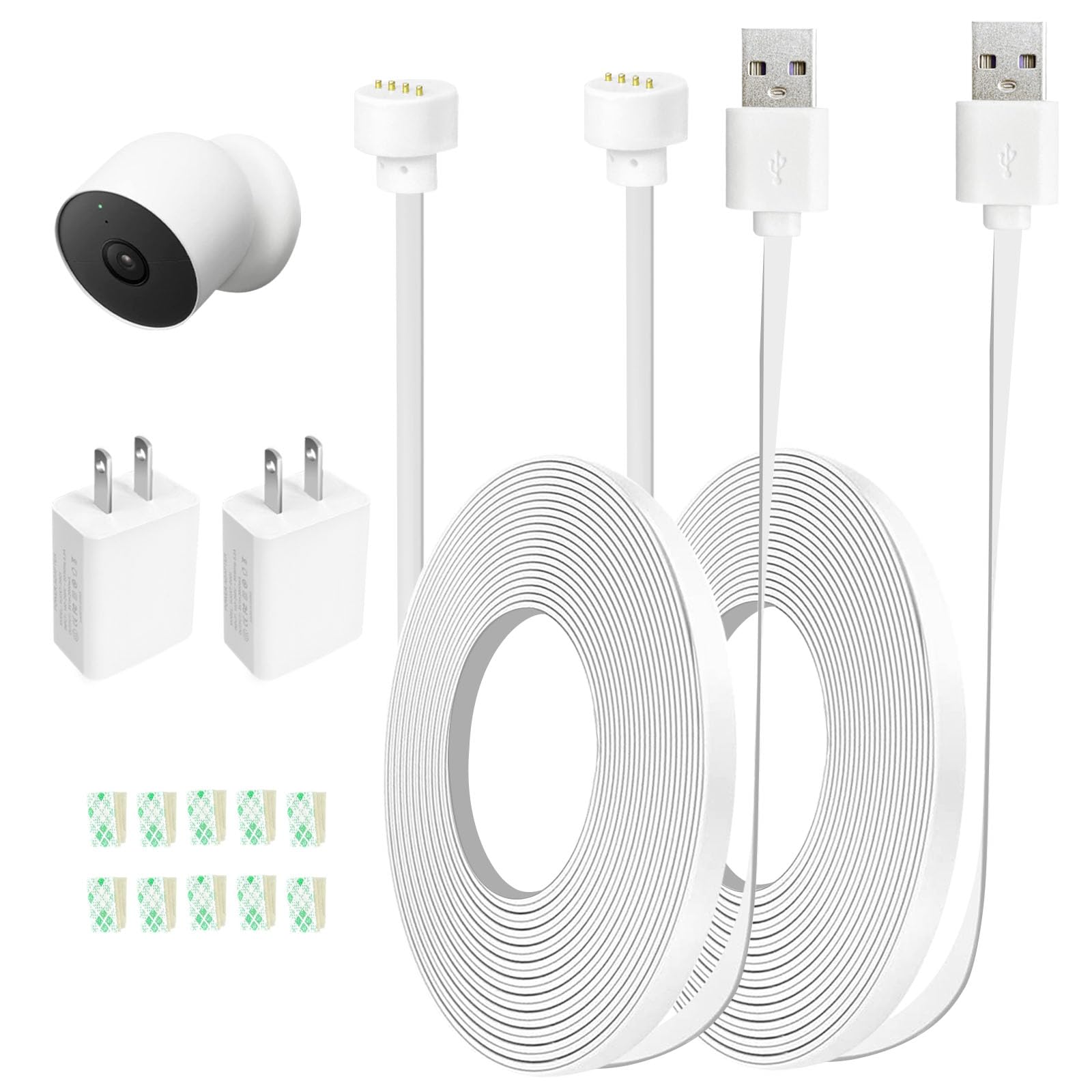 Cable de alimentación compatible con Google Nest Cam para exteriores o interiores, batería, 13 pies/13.1 ft, paquete de 2 cables r