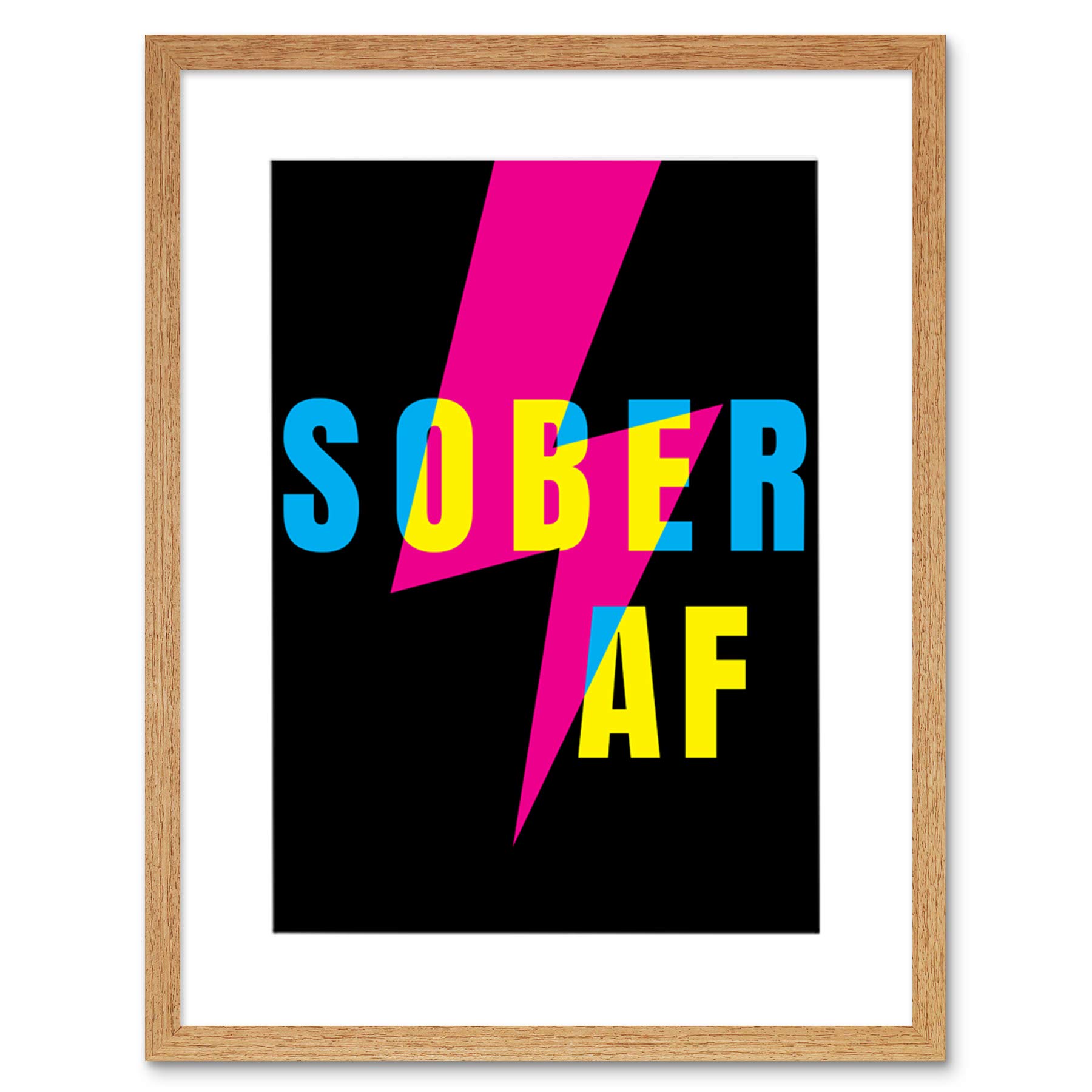 Wee Blue Coo Sober Af Lightning Bolt Typography Artwork Framed Wall Art Print 12X16 Inch