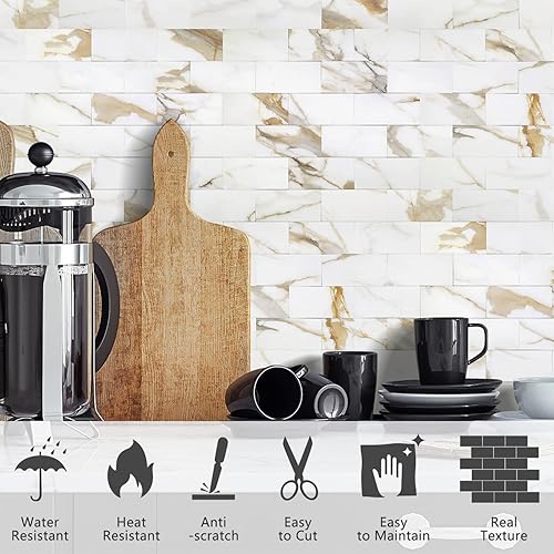 Vista 138 de STICKGOO 10 hojas de azulejos de metro para despegar y pegar, azulejos de pared para salpicaduras de cocina, azulejos de pared de PVC para Pizarra