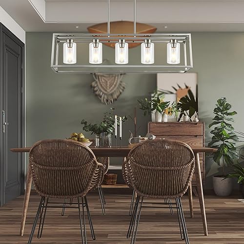 Miniatura 2 de Candelabros modernos rectangulares de níquel cepillado, 5 luces, accesorios de iluminación para comedor, jaula de isla de cocina, colgante lineal,