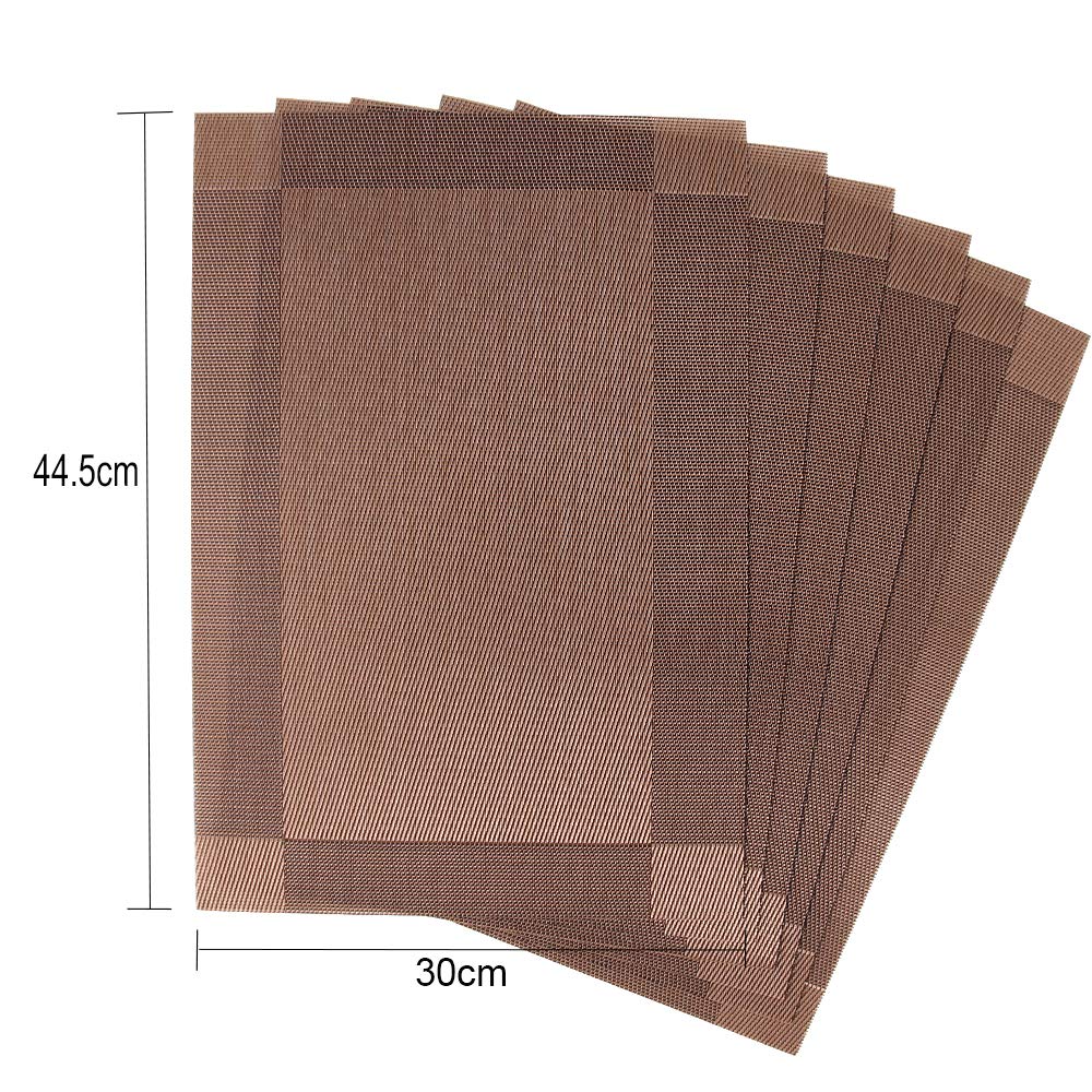 Time to Sparkle Set of 12 PCS Vinyl Woven 6pcs Placemats + 6pcs Coasters Place Mats Non slip Table Mats Waterproof Heat-resistant Dining Table Mats Decor (Brown) - Image 2