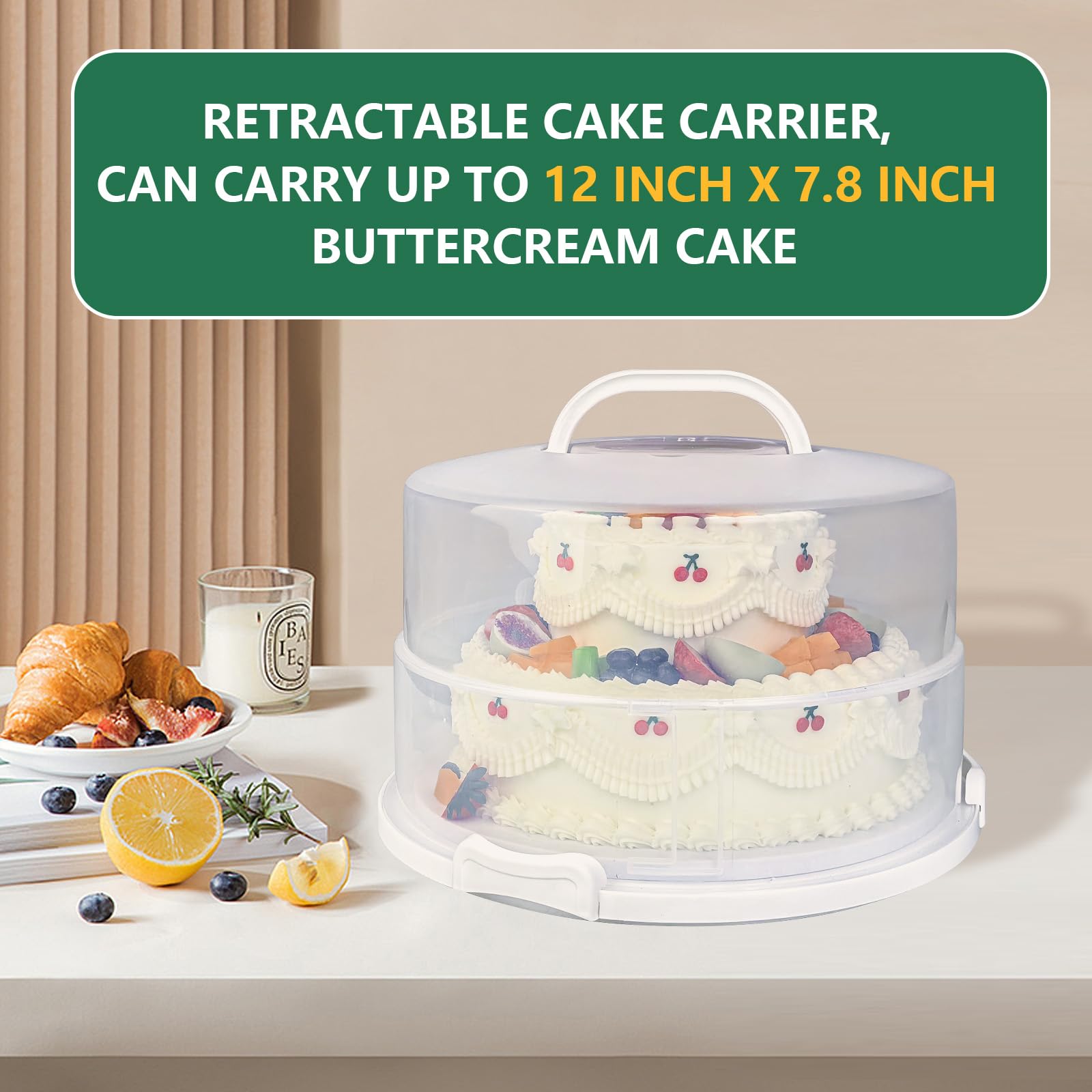 Tmrioplep 12 Inch Cake carrier Container with Lid and Handles Includes Insulated Bag for Safe Transportation of Buttercream Doesn't Melt Easy for Cakes, Pies and Cupcakes (Green)