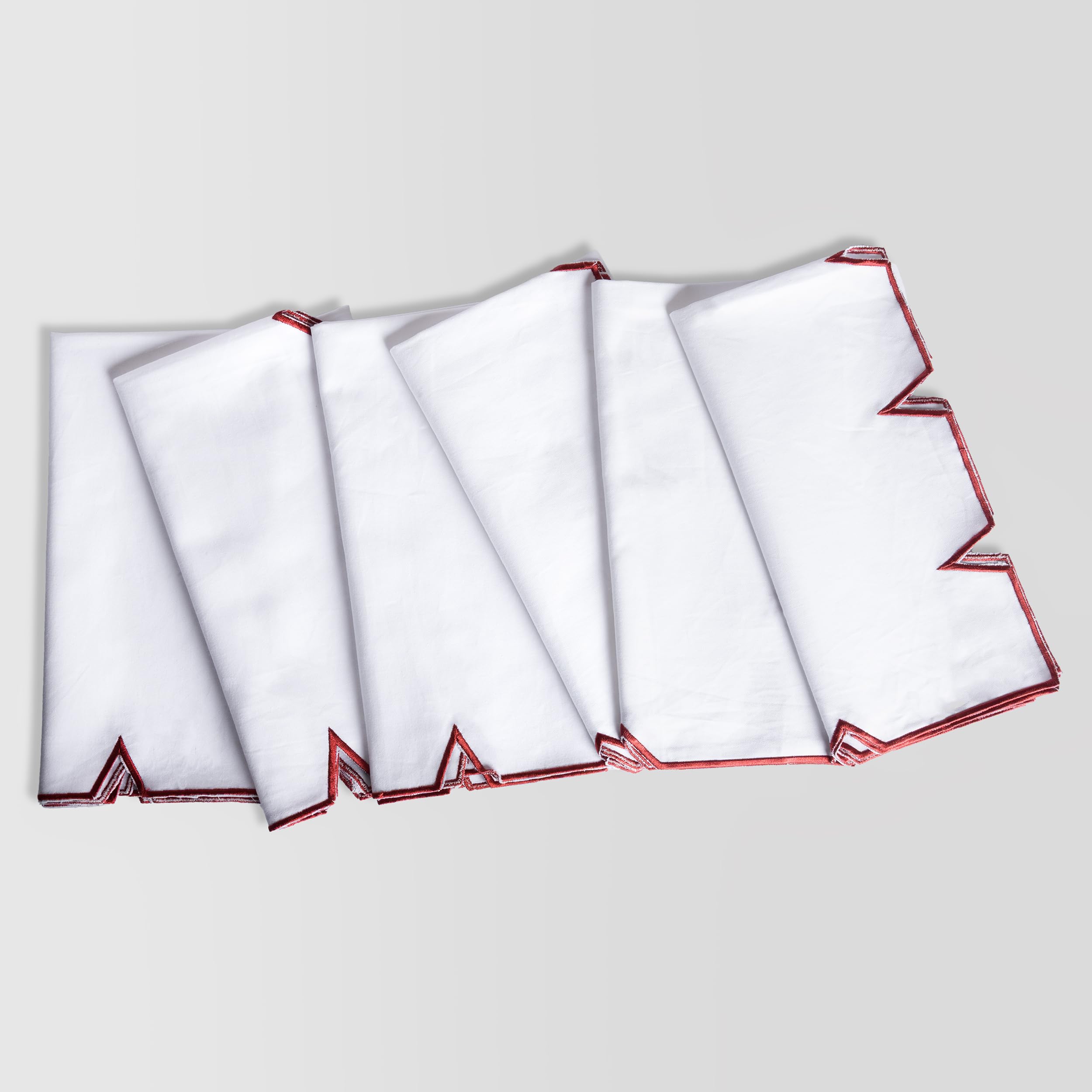 FINGERCRAFT Cloth Napkins, Everyday Use Scallop Embroidery Design, Premium Quality Natural Cotton Napkin Set of 6 Perfect for Parties Dinners Weddings Easter Napkin Cloth 20x20 inch White/Maroon