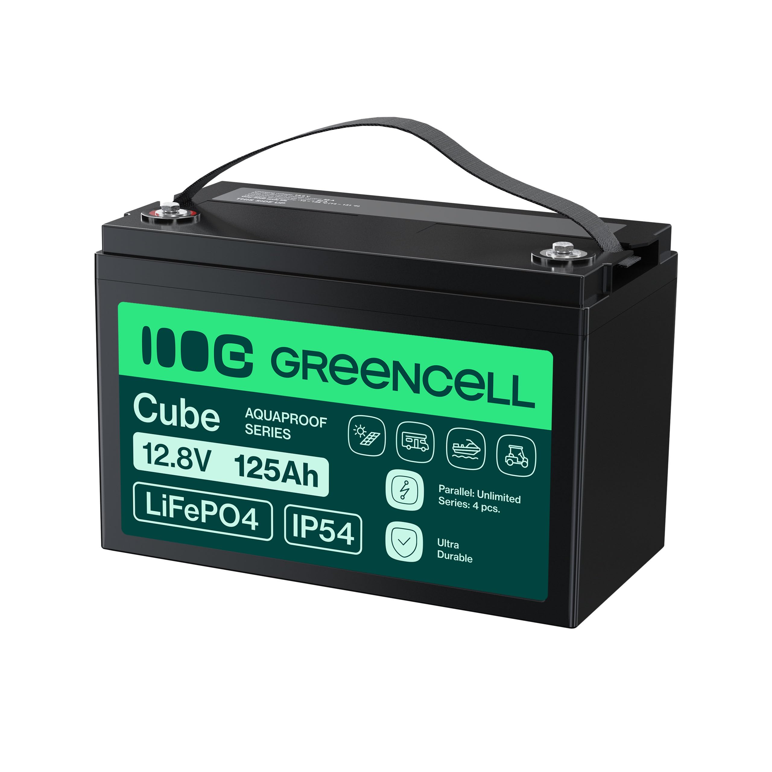 Green Cell Cube LiFePO4 Batteria 125Ah 12.8V - Batteria al litio di ferro fosfato per camper, barche, impianti solari, sistemi off-grid, con BMS, leggera e sicura