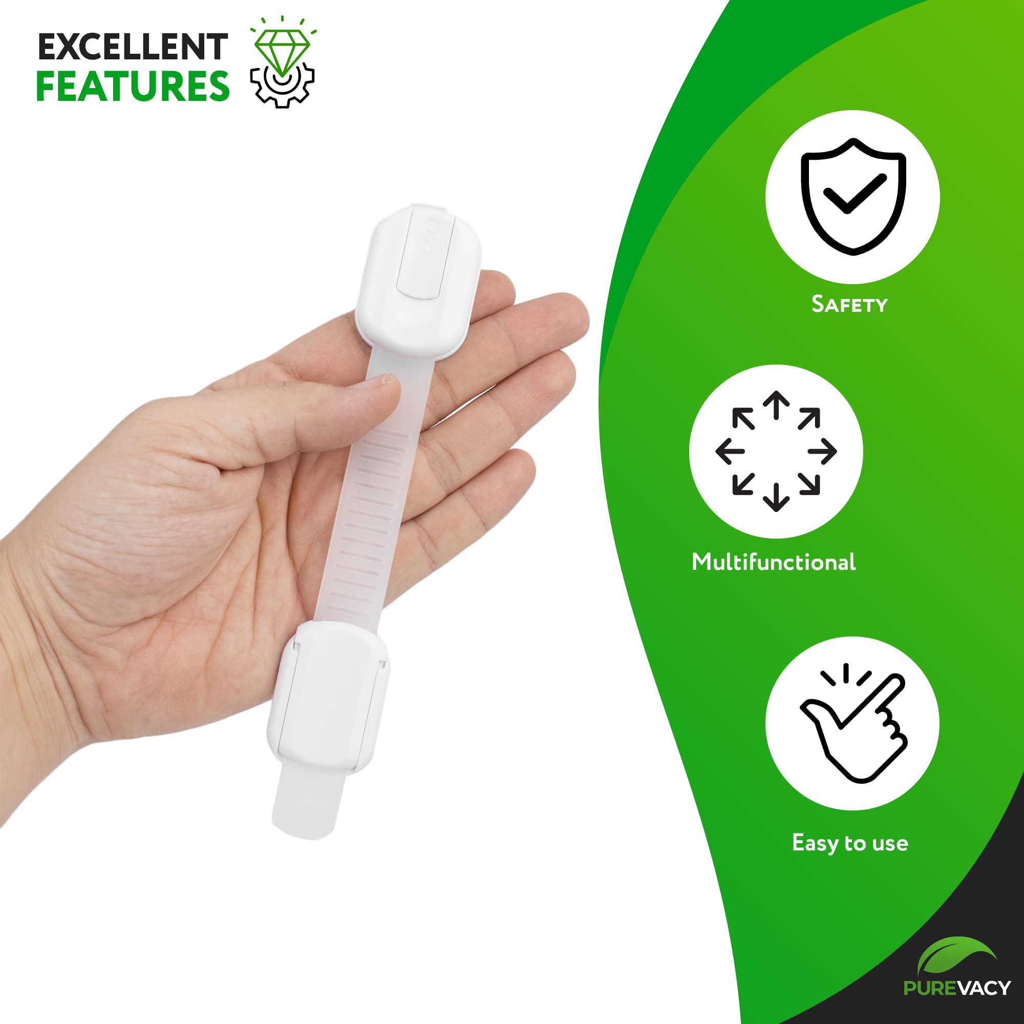 PUREVACY 6 Pack Child Safety Strap Locks. Child Locks for Cabinets No Drilling. Sticky Child Safety Drawer Locks Baby Proofing. Refrigerator Strap Lock for Kitchen - Image 4
