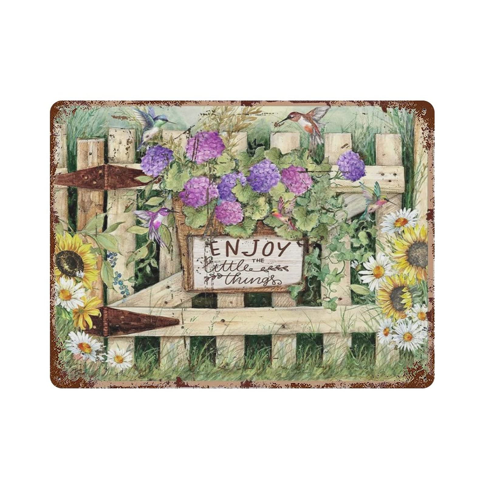 AOOEDM Hummingbird Enjoy The Little Things Floral Vintage Metal Sign Tin Sign for Home Bar Pub Kitchen Man Cave Tin Sign Wall Decor Poster Wall Plaque